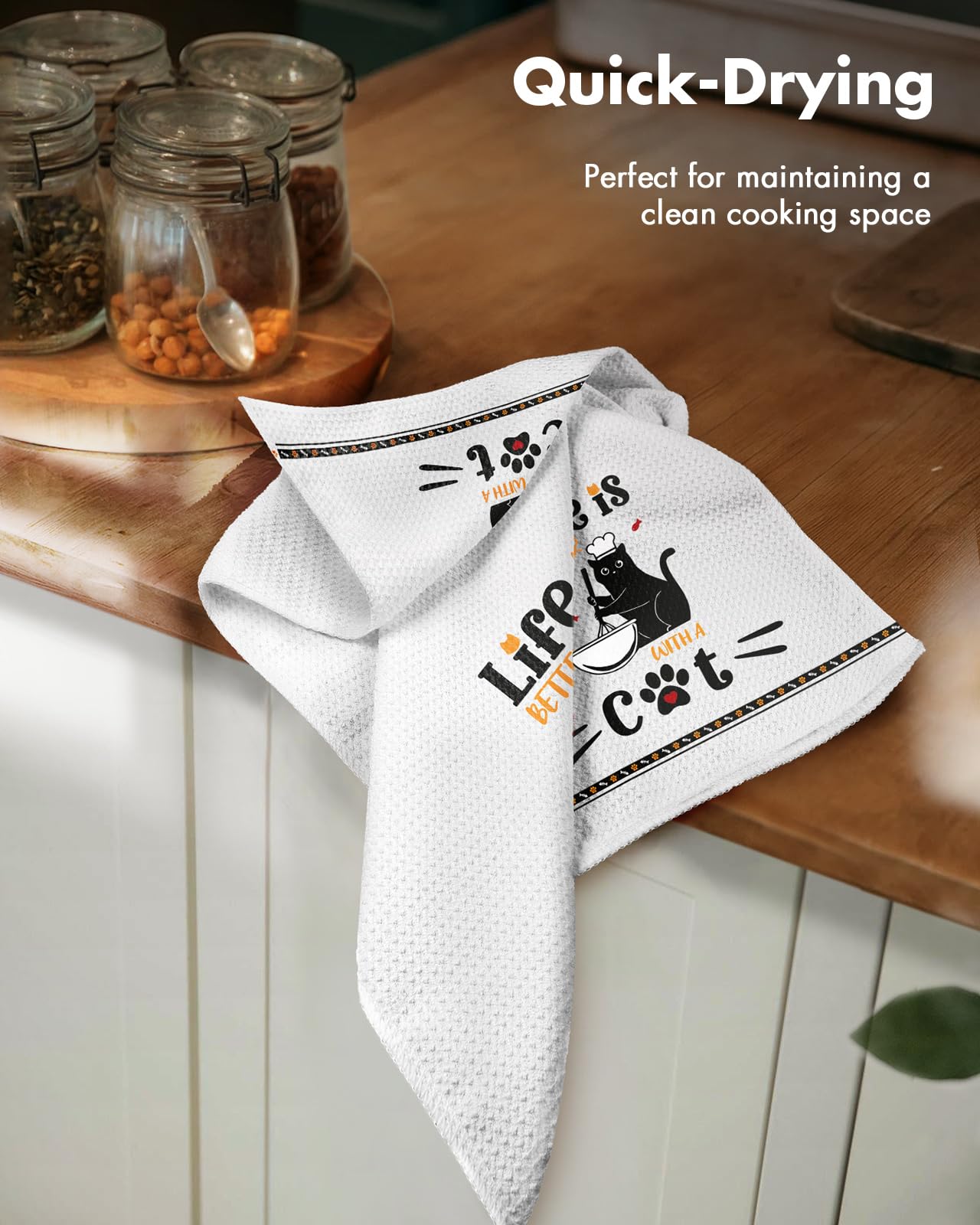 Miss Adola Dog Funny Kitchen Towels - 15x28 Inch Decorative Waffle Microfiber Dish Cloths Cute Absorbent Reusable Hand Tea Towels with Hanging Loop French Bulldog Gift for Dog Lovers WN420