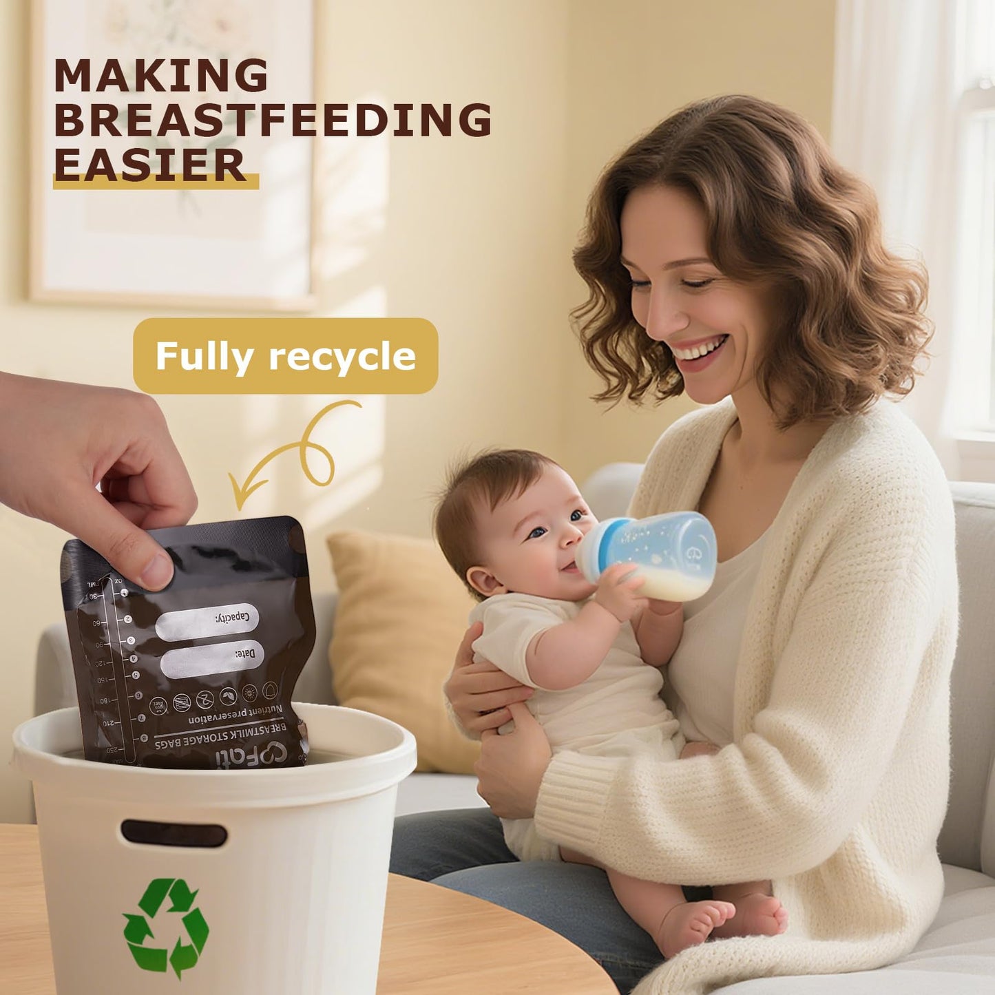 FATI Breastmilk Storage Bags-200 Pcs, 8Oz Blackout Breast Milk Storing Bag with Pour Spout for Baby Bottle Feeding/Breast Pump, No-Leak Milk Freezer Storage Pouches Self-Standing, Baby Essentials WN420