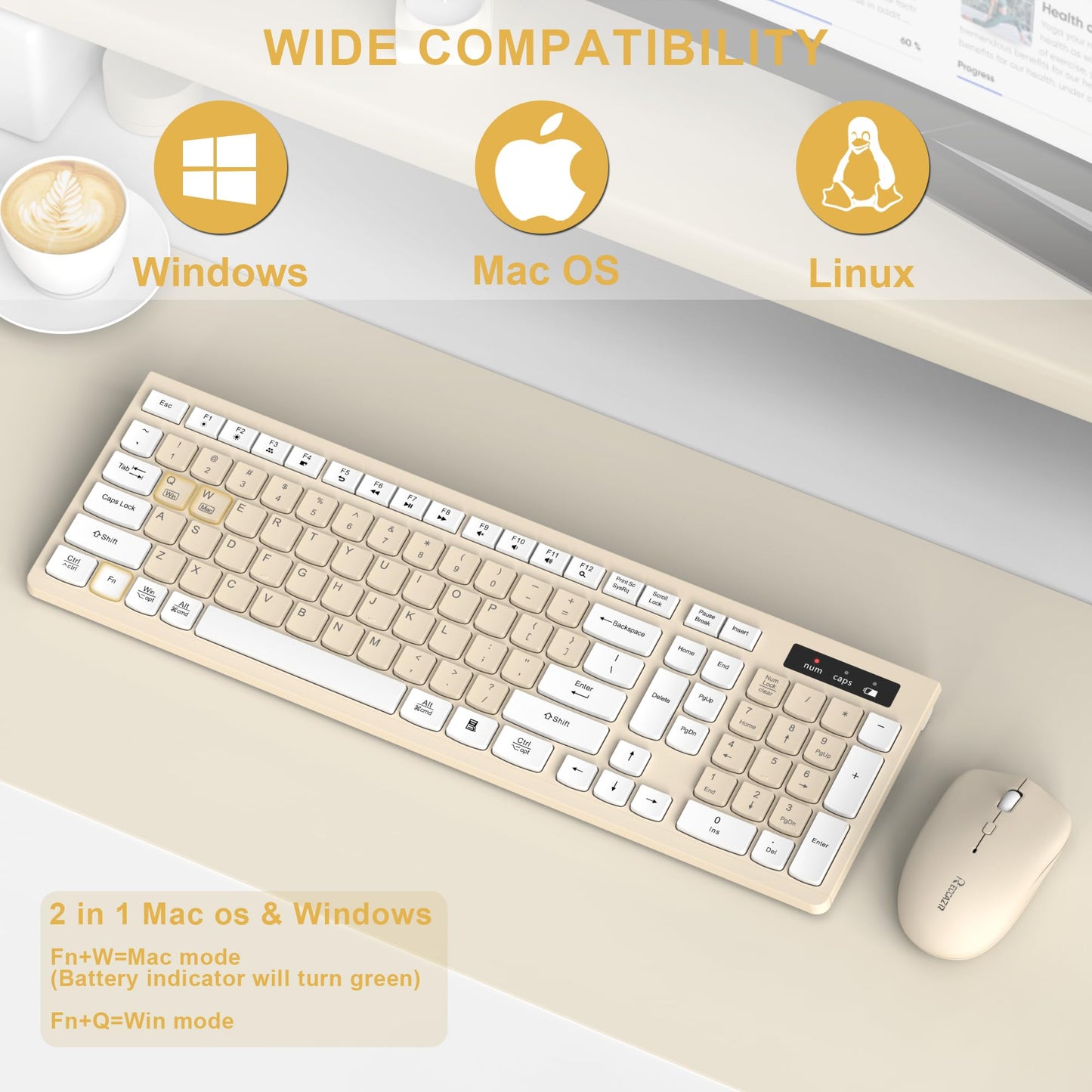 Wireless Keyboard and Mouse Combo, Full-Sized Wireless Keyboard and Adjustable DPI Mouse, 2.4GHz USB Receiver, Silent Keyboard and Mouse for PC, Windows, MAC, Desktop, Laptop (Avocado Green)