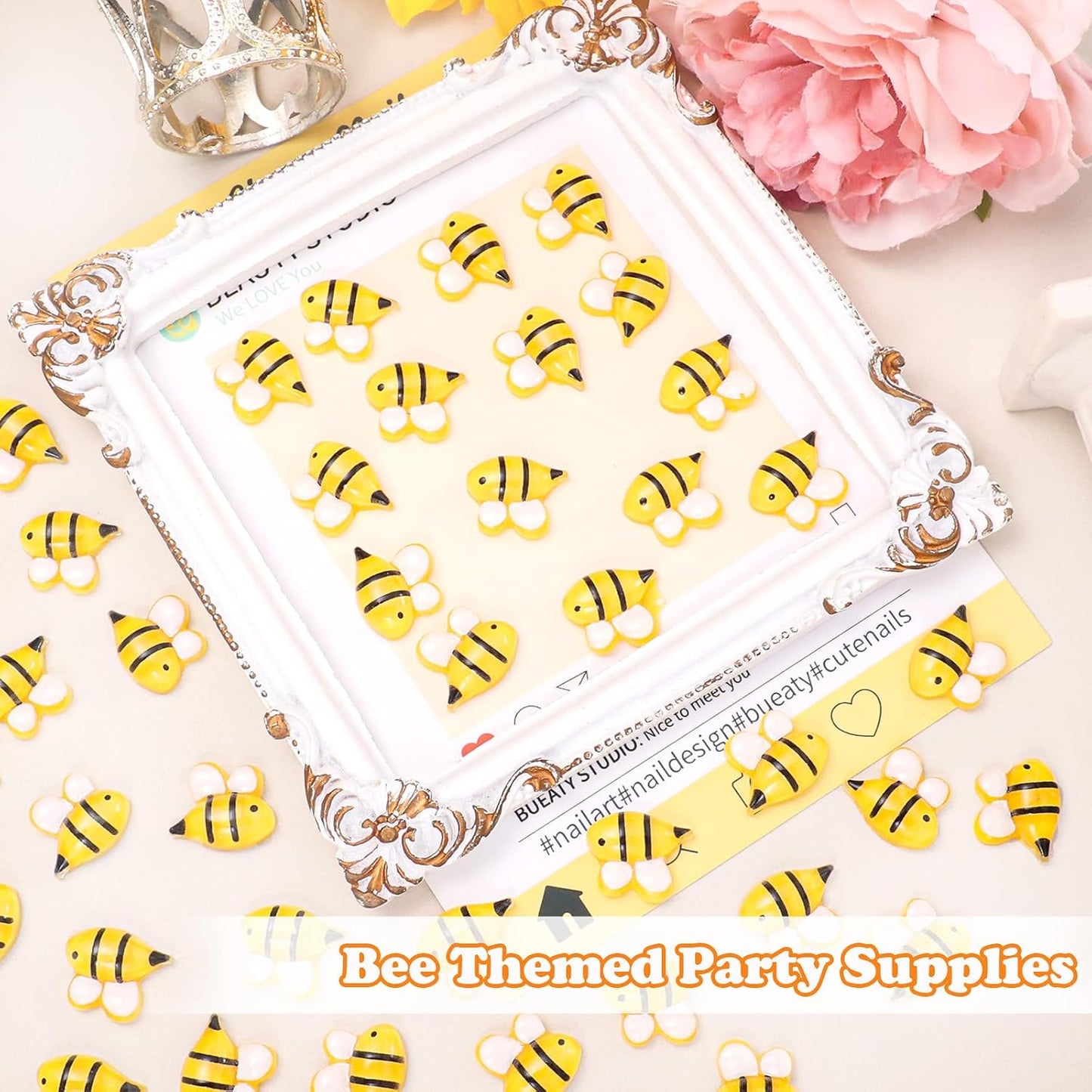 60 Pcs Bumble Bee for Crafts Flatbck Honey Bee Decor for DIY Wreath Dollhouse Bee Themed Party Decorations BST202