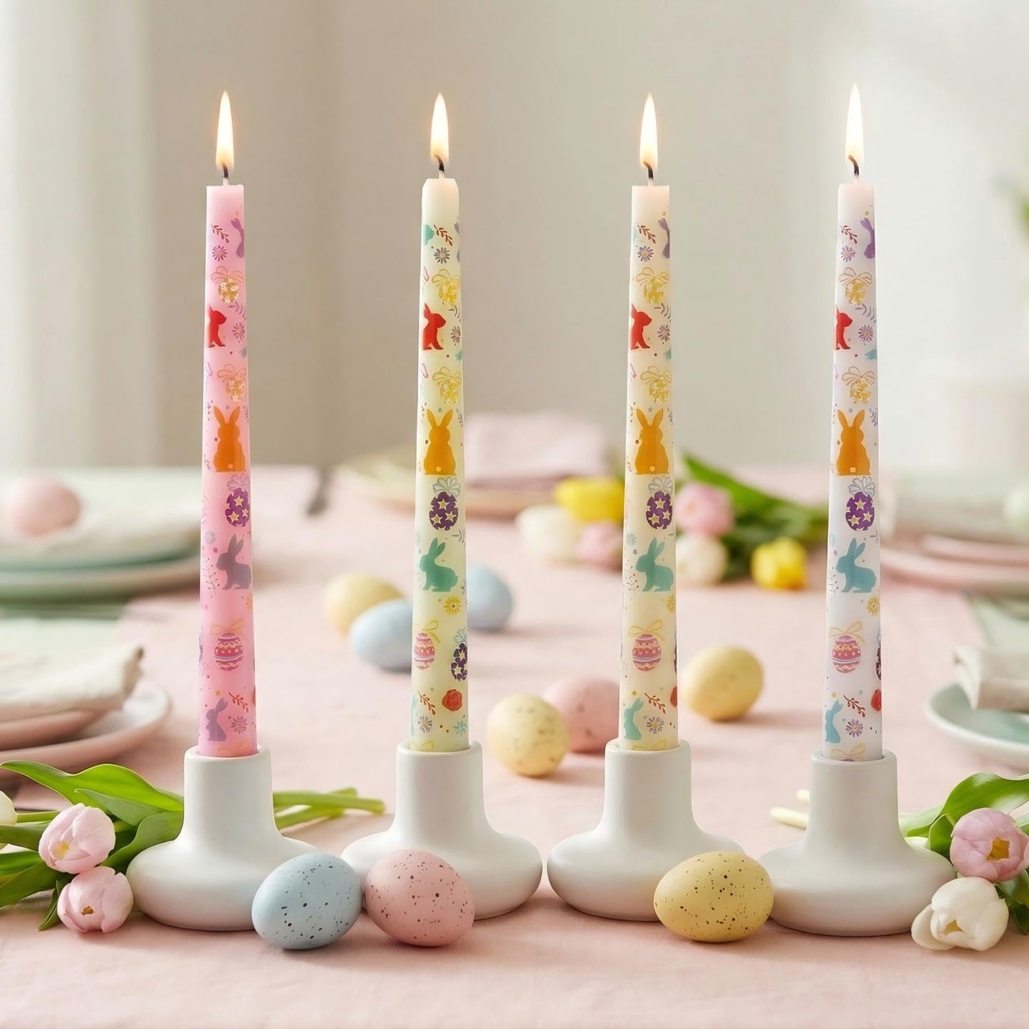 10 Inch Decorative Taper Candles, 4 Pack Birthday Balloon Print Candlesticks, Unscented Dripless Candles with Long Burn Time for Party, Holiday Table & Home Decor BST326H