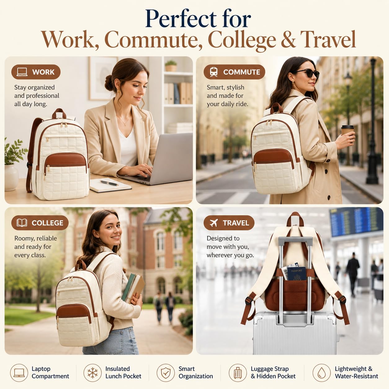 CAMTOP College Backpacks for Women, School Backpack with Insulated Lunch Pocket BST326H