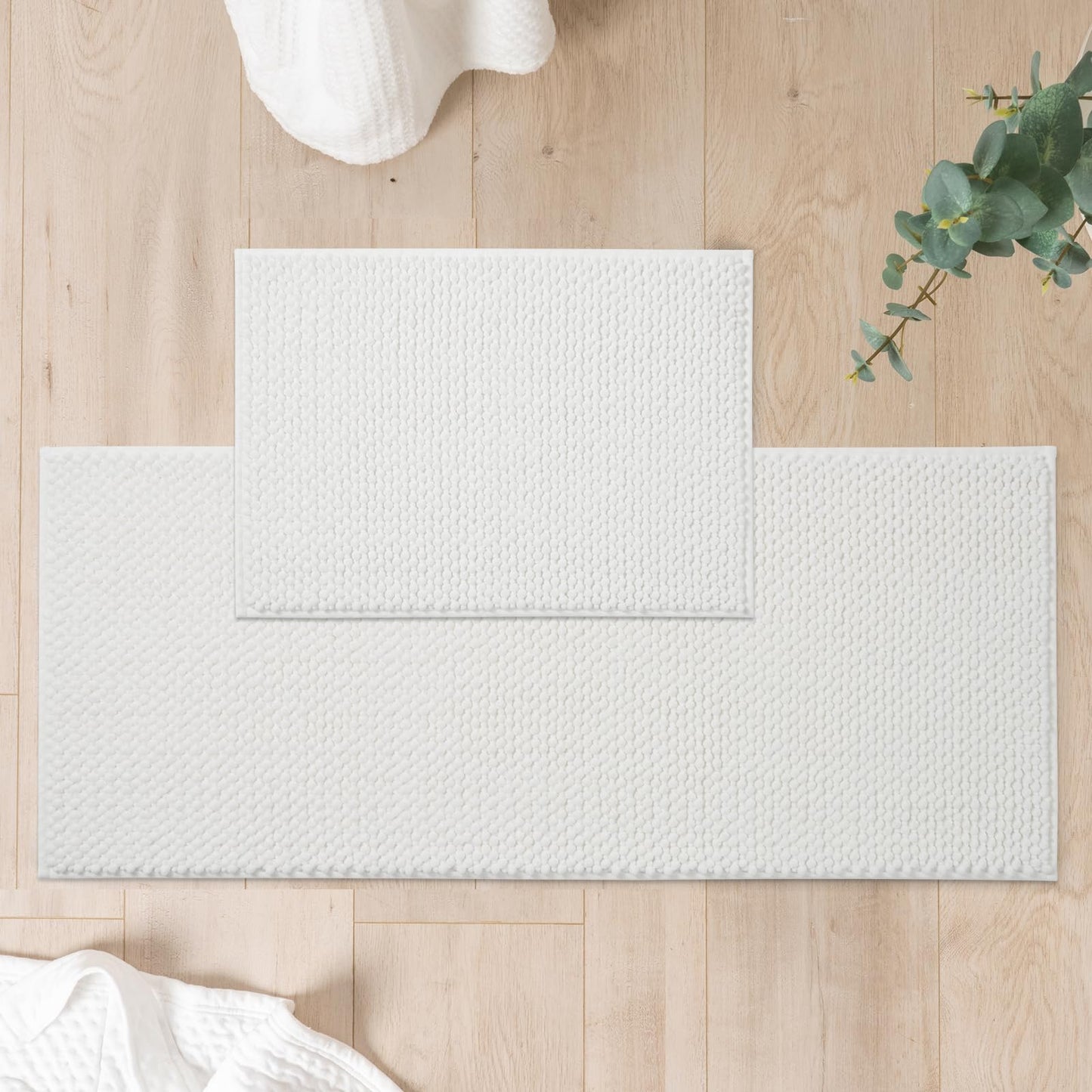 FRESHMINT Chenille Bathroom Rugs Sets 2 Piece 17"x24"+20"x32", Non-Slip Bath Mats, Absorbent Bath Rug, Washable Set of 2 Shower Floor Mat, Gray BST220