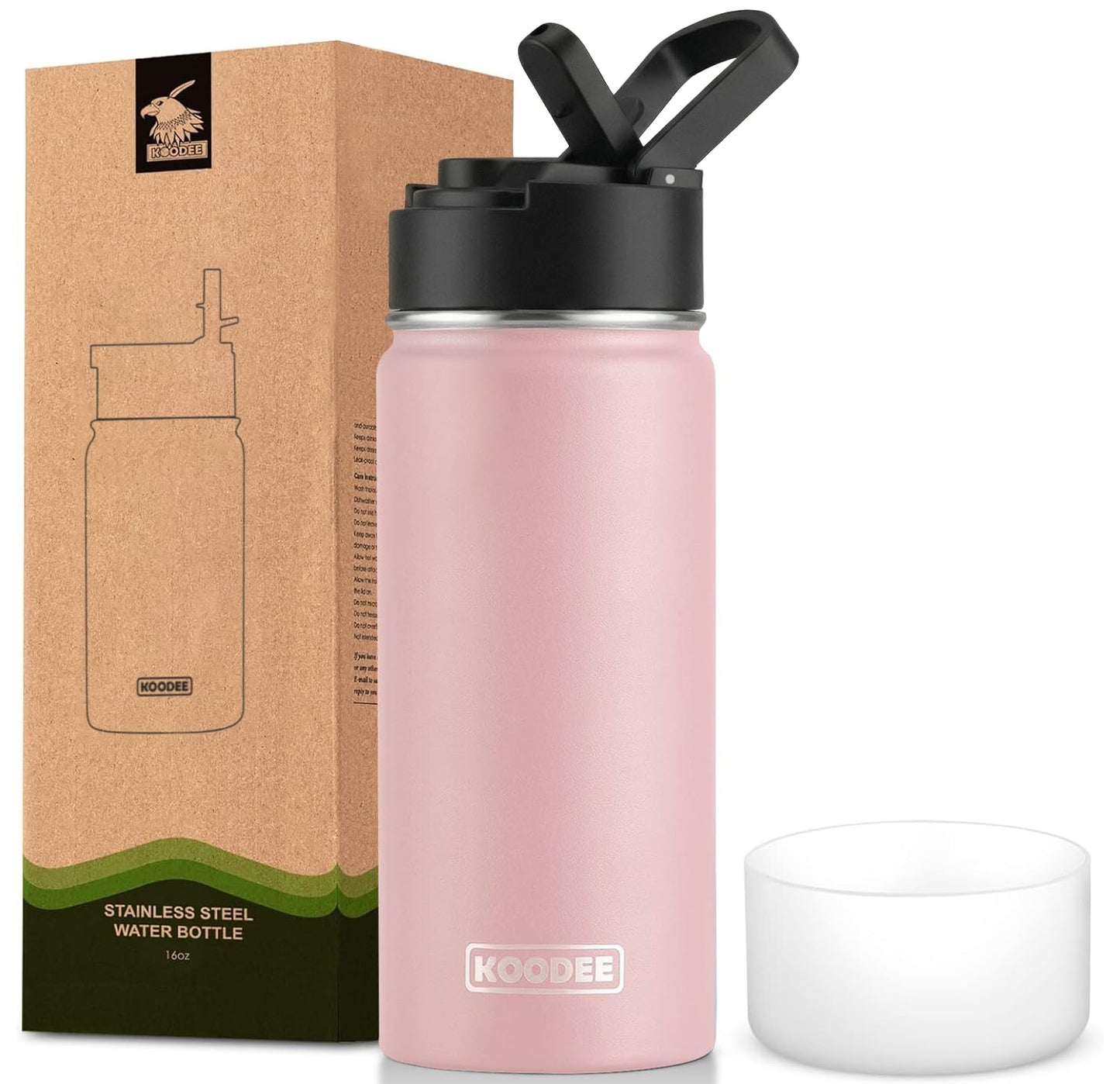 koodee Water Bottle-12 oz Stainless Steel Double Wall Vacuum Insulated Water Bottle for School-Wide Mouth Flask with Straw Lid (Teal) BST220