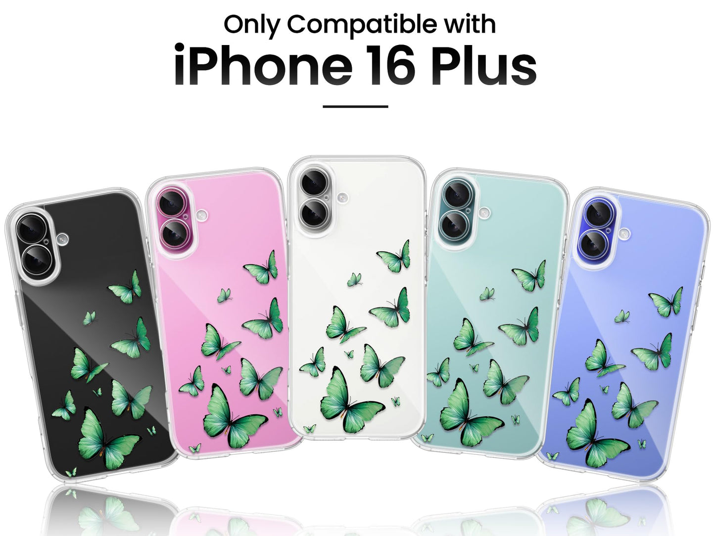 Cute Girly Crystal Clear Case Compatible with iPhone 16 Pro, Camera Control & Shockproof Protection Floral Case for Women, Blue Butterflies WN420