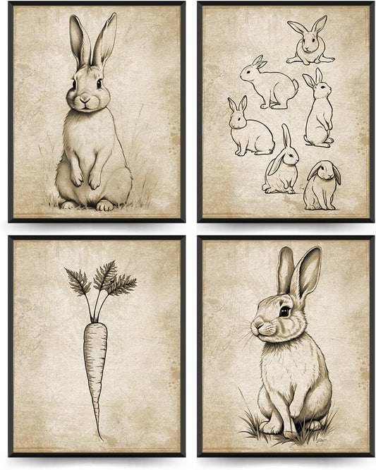 ETVISO Vintage Easter Bunny Wall Art Bunny Wall Decor, Spring Easter Decorations, Muted Spring Rabbit Print, Cottagecore Rabbit Room Decor for Living Room Bedroom Kitchen Decor 8x10 Inch(Unframed) BST326L