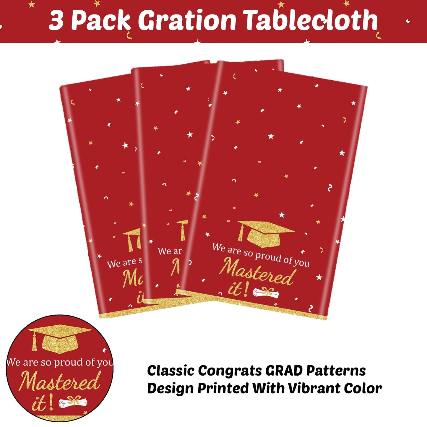 3PCS Mastered It Graduation Tablecloth Black Gold Congrats Grad Table Cover Plastic Master's Graduation Party Supplies for Class of 2026 Master College Disposable Decorations WN420