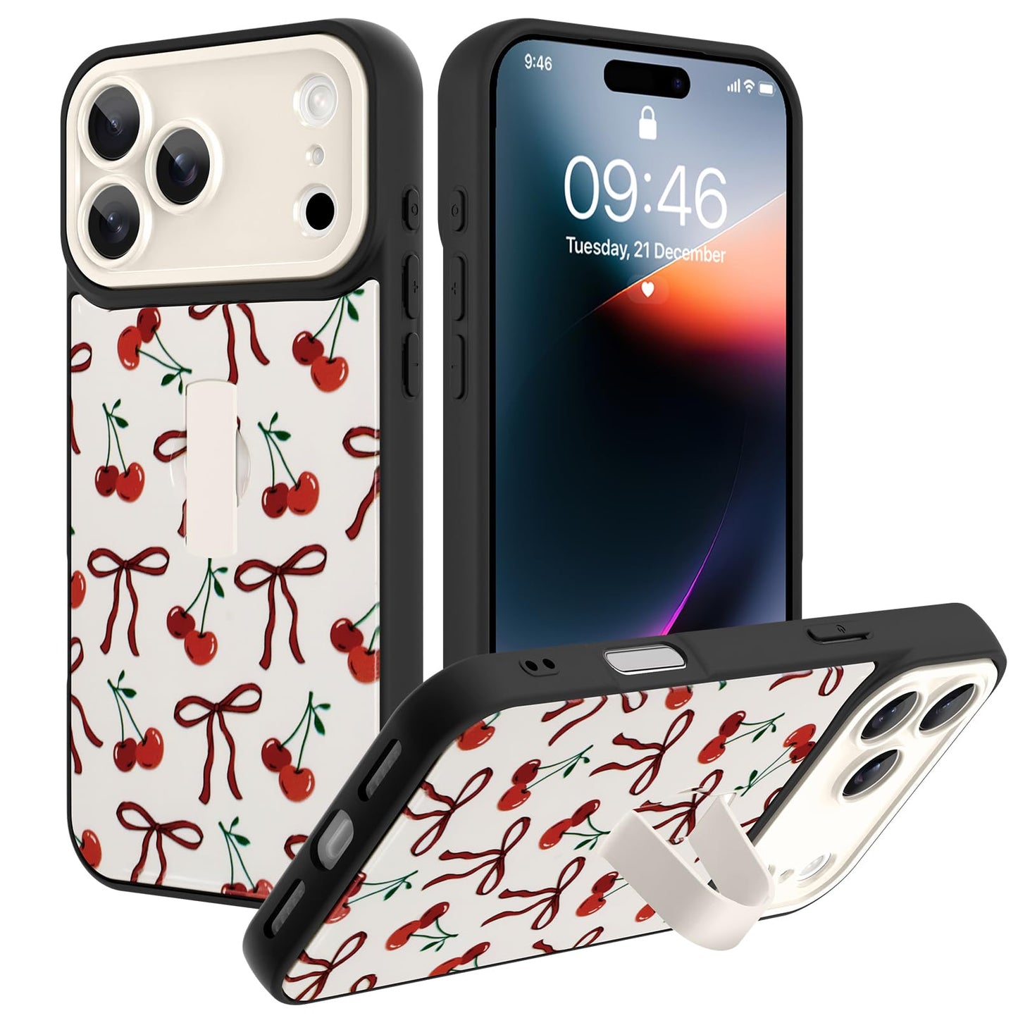 Compatible with iPhone 13 Case, Cute Cheetah Leopard Pattern | Built in Adjustable Wrist Strap Grip Hand Holder Stand Shockproof Kickstand Cover for Women Girls (Black White) WN420
