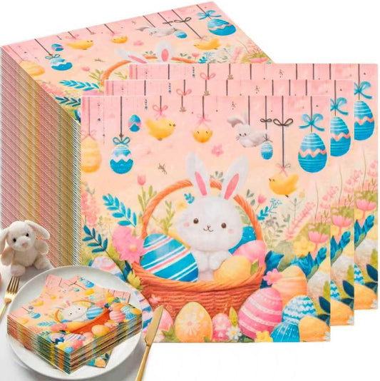 40 Pack Disposable Paper Napkins,Soft Absorbent Biodegradable Cocktail Napkin, Floral Egg Decorative for Spring Celebrations Picnic Kids Birthday BST326H