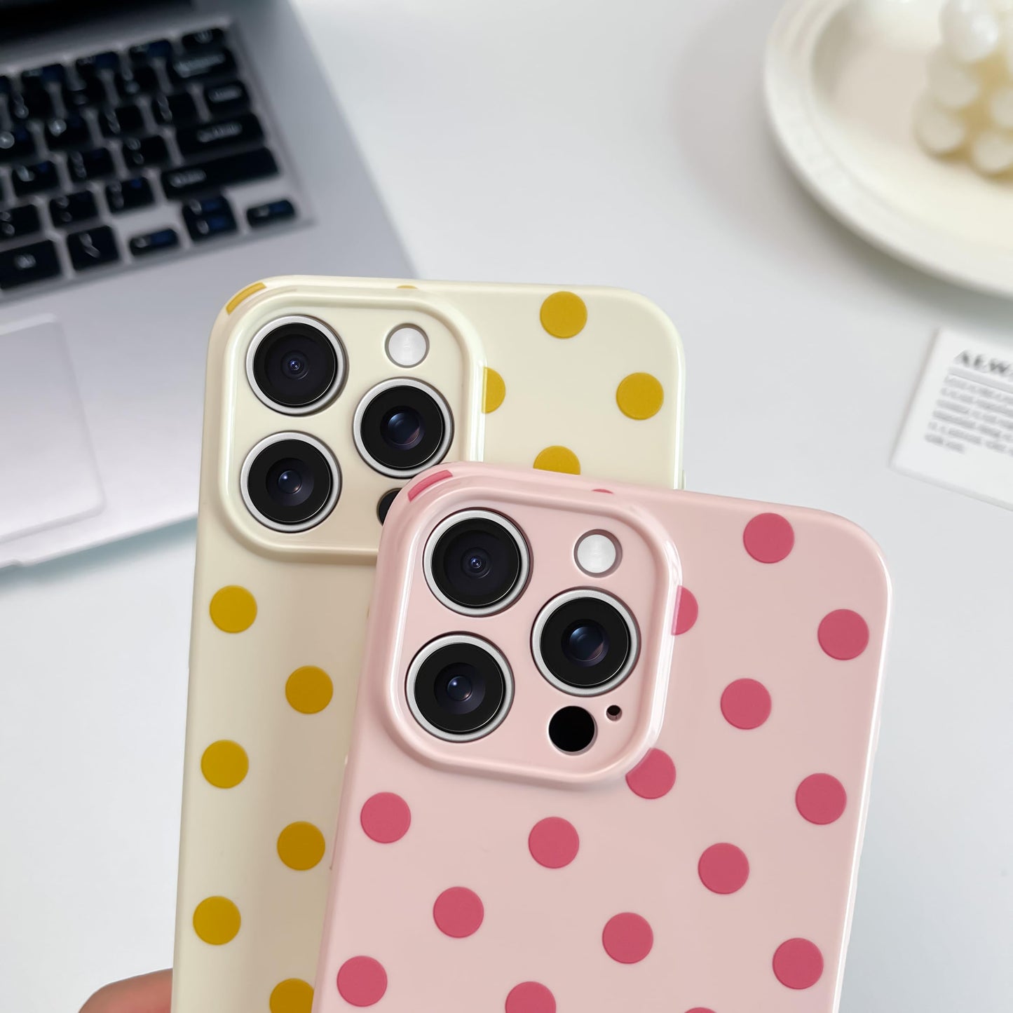 Skyseaco Compatible with iPhone 15 Case Cute Polka Dot Phone Case Soft Slim TPU Shockproof Phone Cover Full Camera Protection for Women Girls - Black WN420