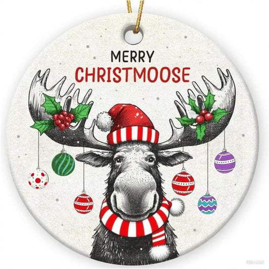Funny Moose Ornaments - Merry Christmoose Ornament 2026 Ceramic Xmas Tree Decoration BST220