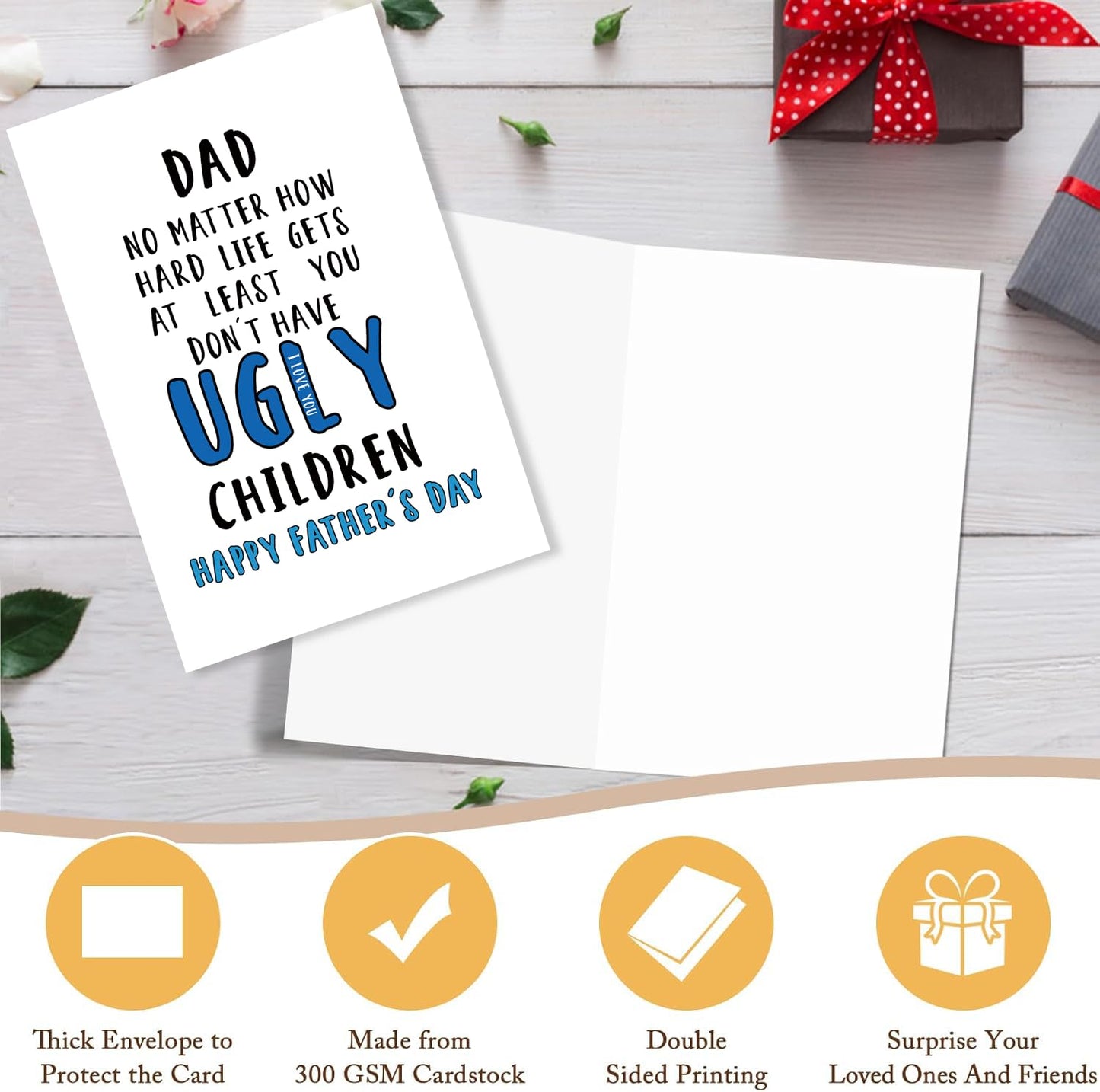Funny Fathers Day Card for Dad Stepdad Bonus Dad Husband Grandpa, Humorous Happy Father's Day Card Gift from Son Daughter Grandson Granddaughter, Unique Fathers Day Card for Him BST202