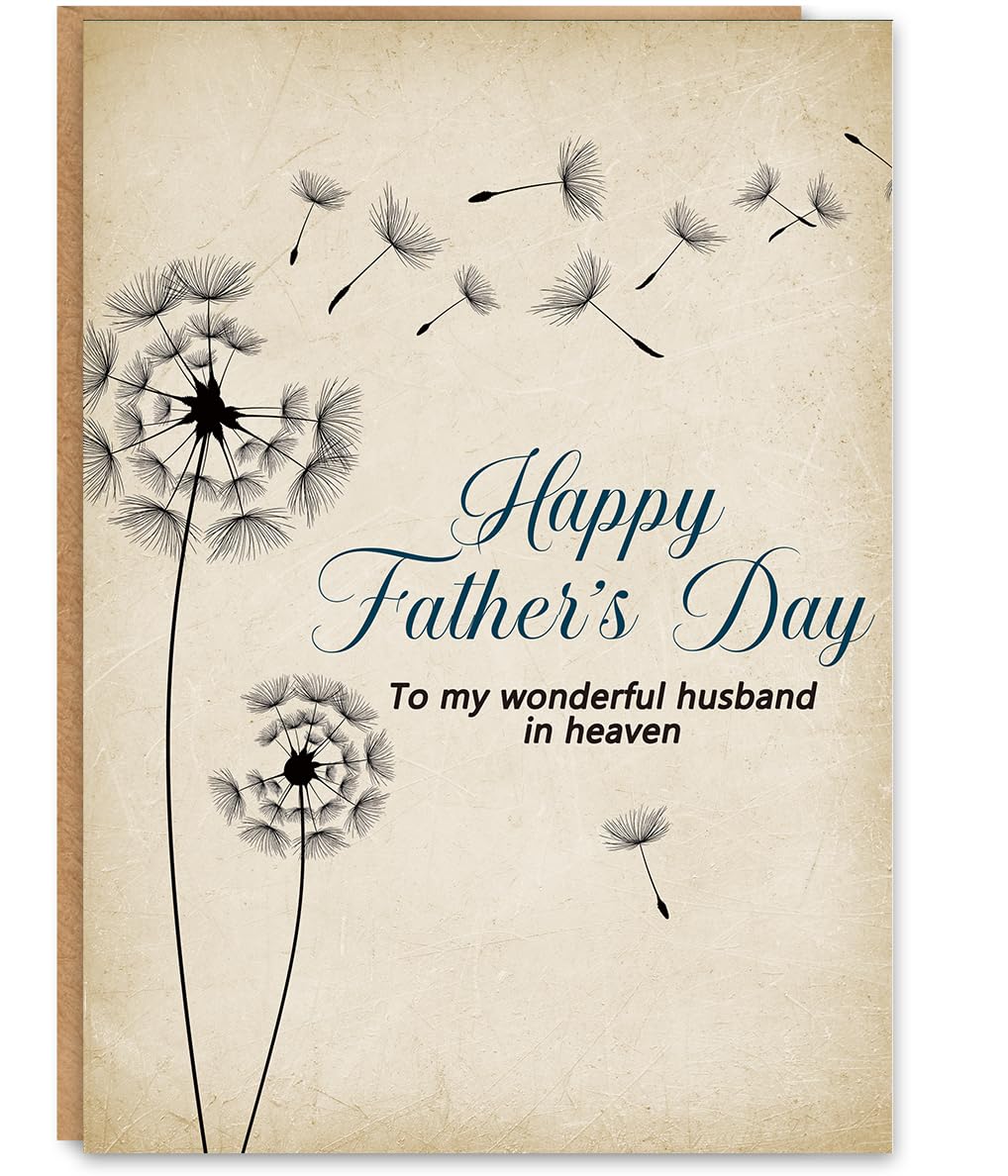 Memorial Fathers Day Card for Husband, Fathers Day Card for Husband in Heaven, Sympathy Fathers Day Gift, with Kraft Envelope and Gold Seal Sticker BST220