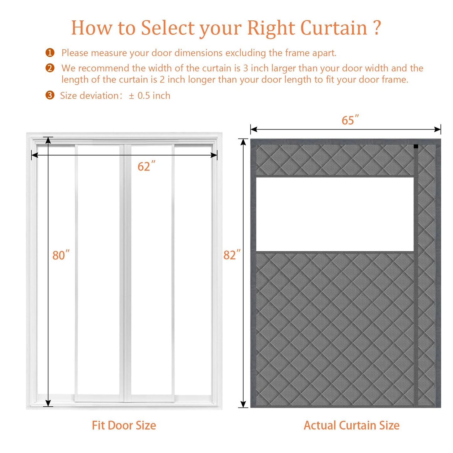 Thermal Door Curtain Fits Doors Size 38"x80"，Curtain Size 41"x82", Magnetic Insulated Curtain Side Open Keep Warm in Winter Cool in Summer,Diamond Pattern,Gray WN420
