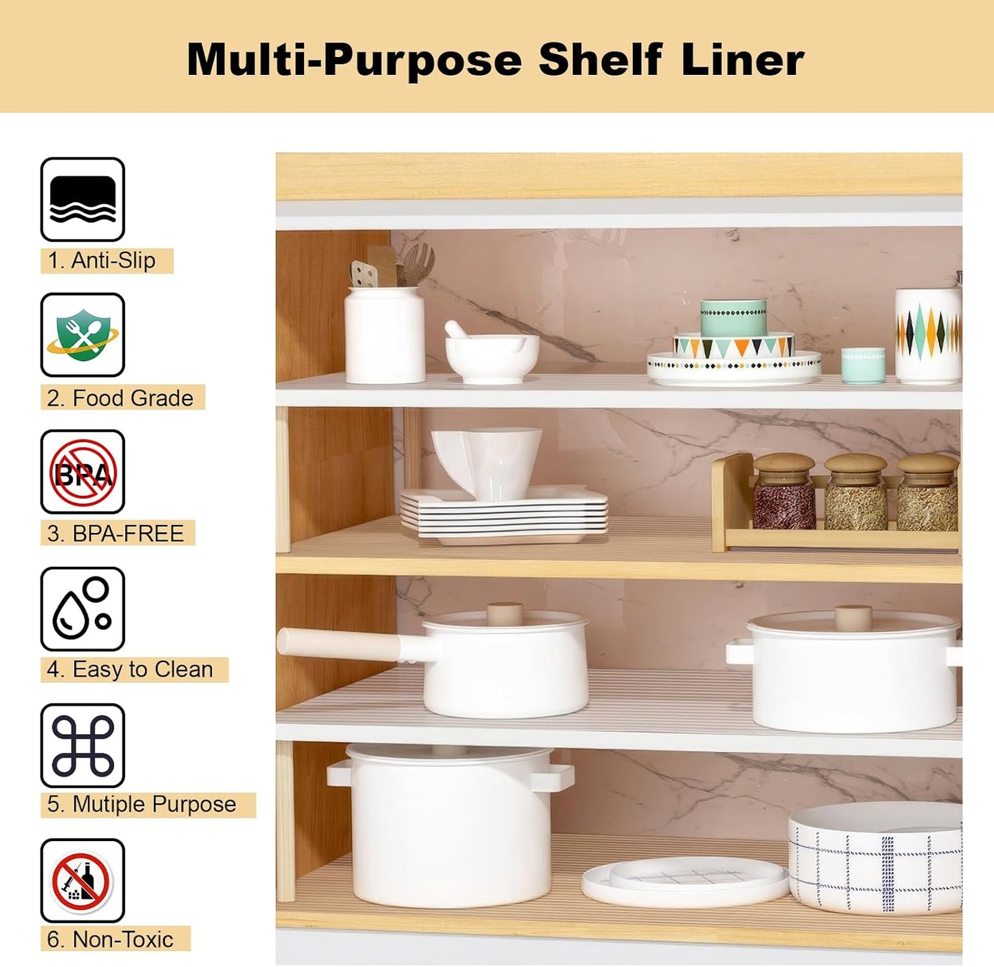 Shelf Liners, 11.8 Inches x 40 FEET Non-Slip Kitchen Cabinet Liner, Washable Oil-Proof Non-Adhesive Contact Paper for Drawer, Cabinet, Shelves, Cupboard, Refrigerator, Storage, Desks, Countertop BST326H