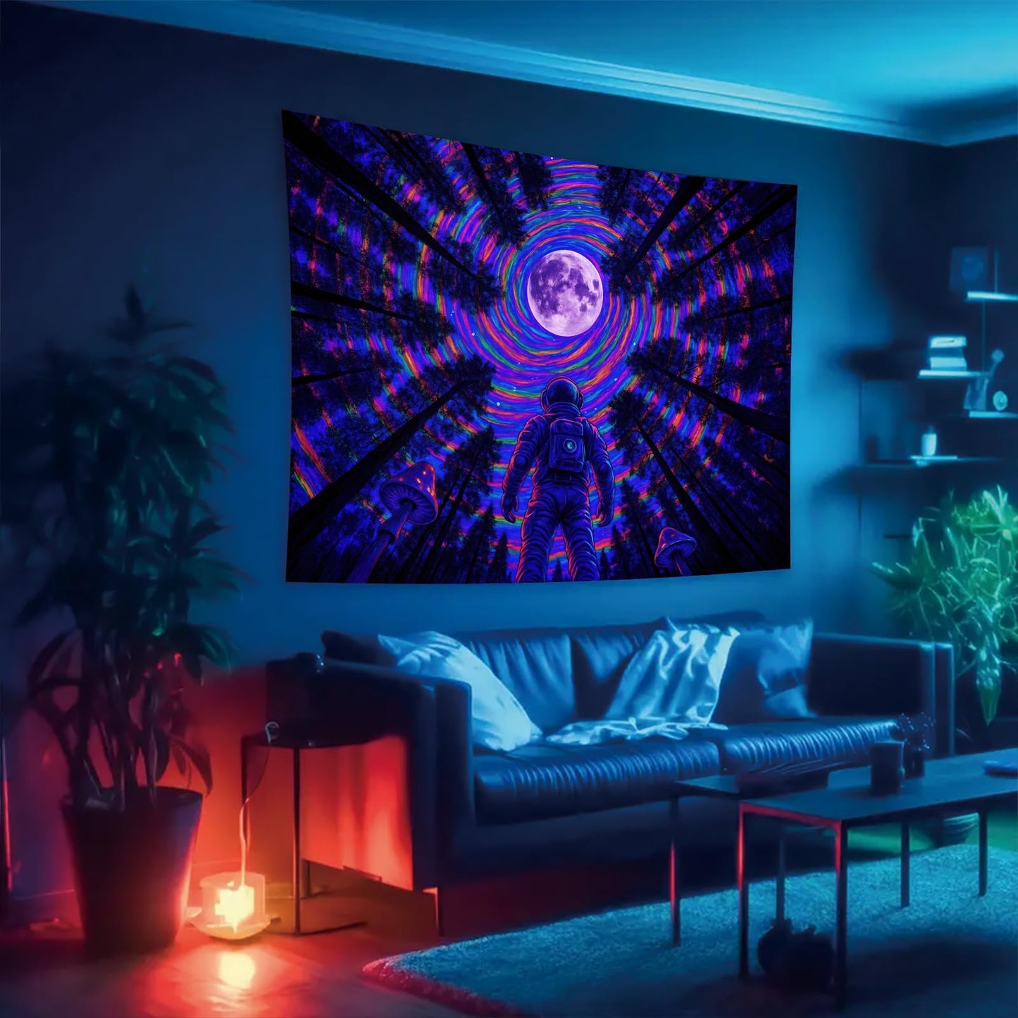 Starlit Patio Astronaut Blacklight Tapestry Trippy Forest Moon Vortex UV Reactive Galaxy Wall Hanging Psychedelic Space Poster Fluorescent Sci Fi Room Decor for Bedroom Dorm Gaming Lounge 78 x 59 Inch BST220