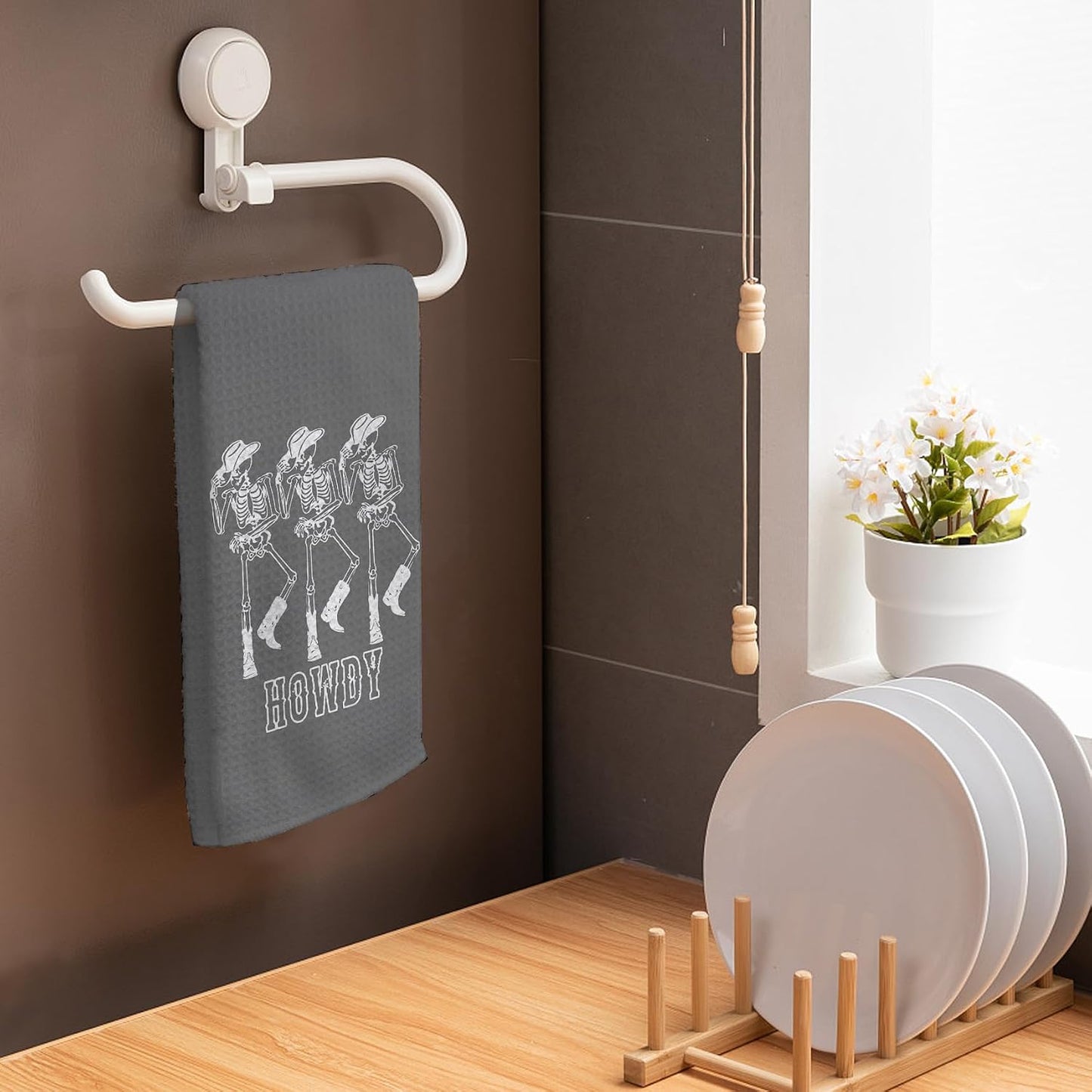 HIWX Preppy Skeleton Halloween Decorative Kitchen Dish Towels, Hand Towels - Gray (1624) BST326L
