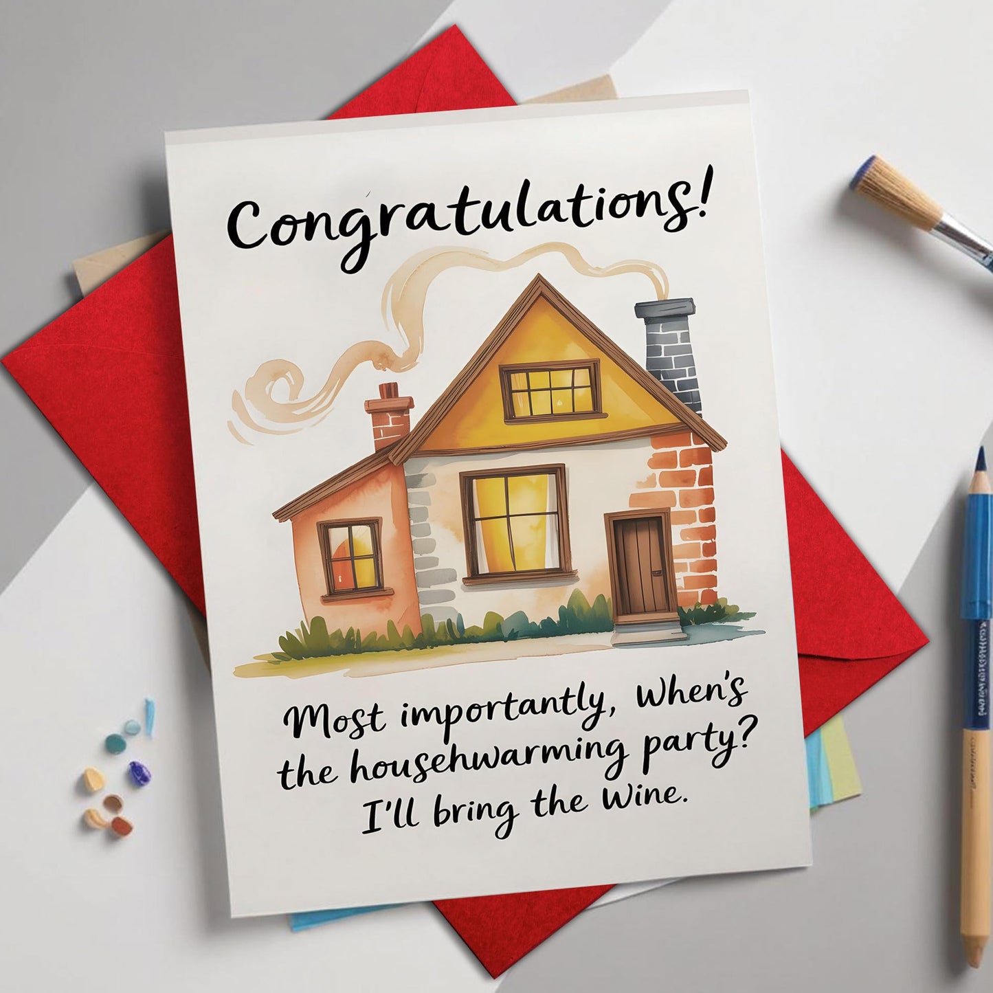 Congrats on Your New Home Housewarming Greeting with Gold Lettering and Key Design, Funny Congratulations Gift for New Homeowners, First-Time Buyers, Friends, Neighbors, Real Estate Clients Single 5.3''x8'' with Envelope BST326L