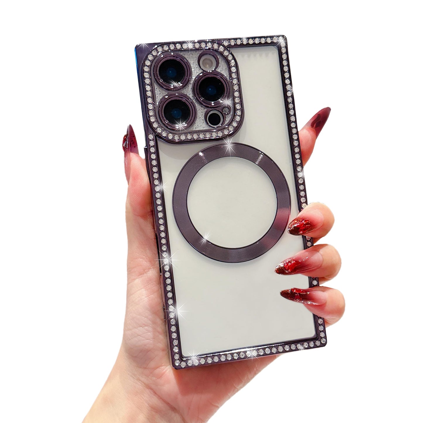 Owncase Magnetic for iPhone 13 Pro Case, Compatible with Magsafe, Crystal Diamonds Glitter Electroplated Edge Soft TPU Clear Phone Case for Women Girls, Gold WN420