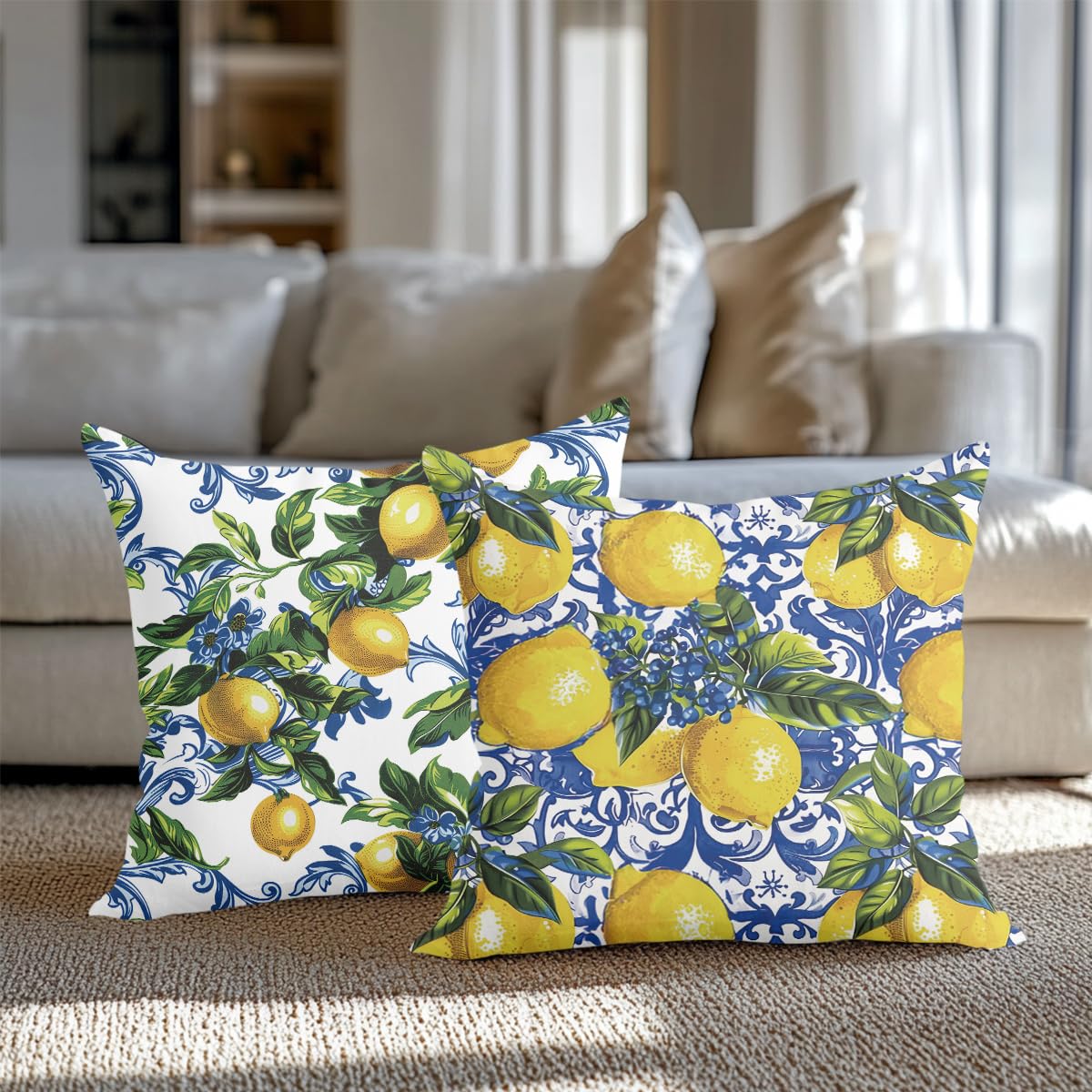 4 PCs Lemon Decor Pillow Covers 18x18, Italian Gifts Throw Pillow Covers | Italy Lemon Pillow Cases Decorative Pillow Protectors Living Room Bedroom Office Home Decor for Cushion Car Bed BST202