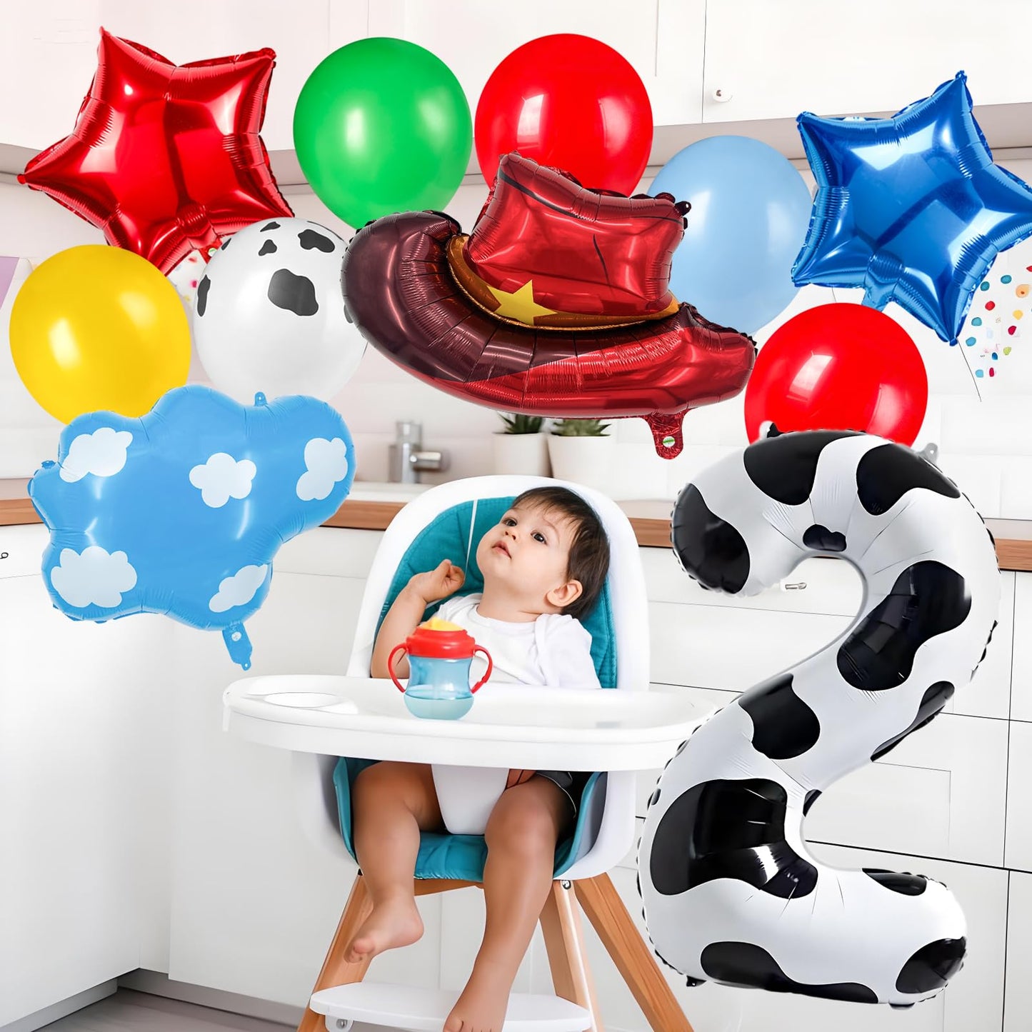 11-Pack Cowboy Theme Balloon Set, Farm Theme Decorations, Balloons with Hats and Clouds, Boys and Girls Birthday Party Supplies (1) BST202