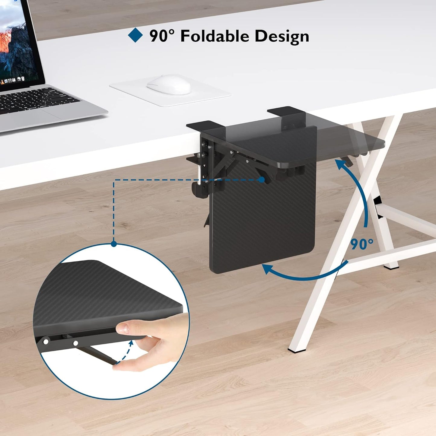 BONTEC Ergonomic Desk Extender Tray, 9.5"x9.1" Wrist Rest Shelf | 90°Foldable Elbow Support, Table Mount Arm, Clamp on Computer Arm Rest for Desk, Office & Home Use,Durable Easy to Install BST202