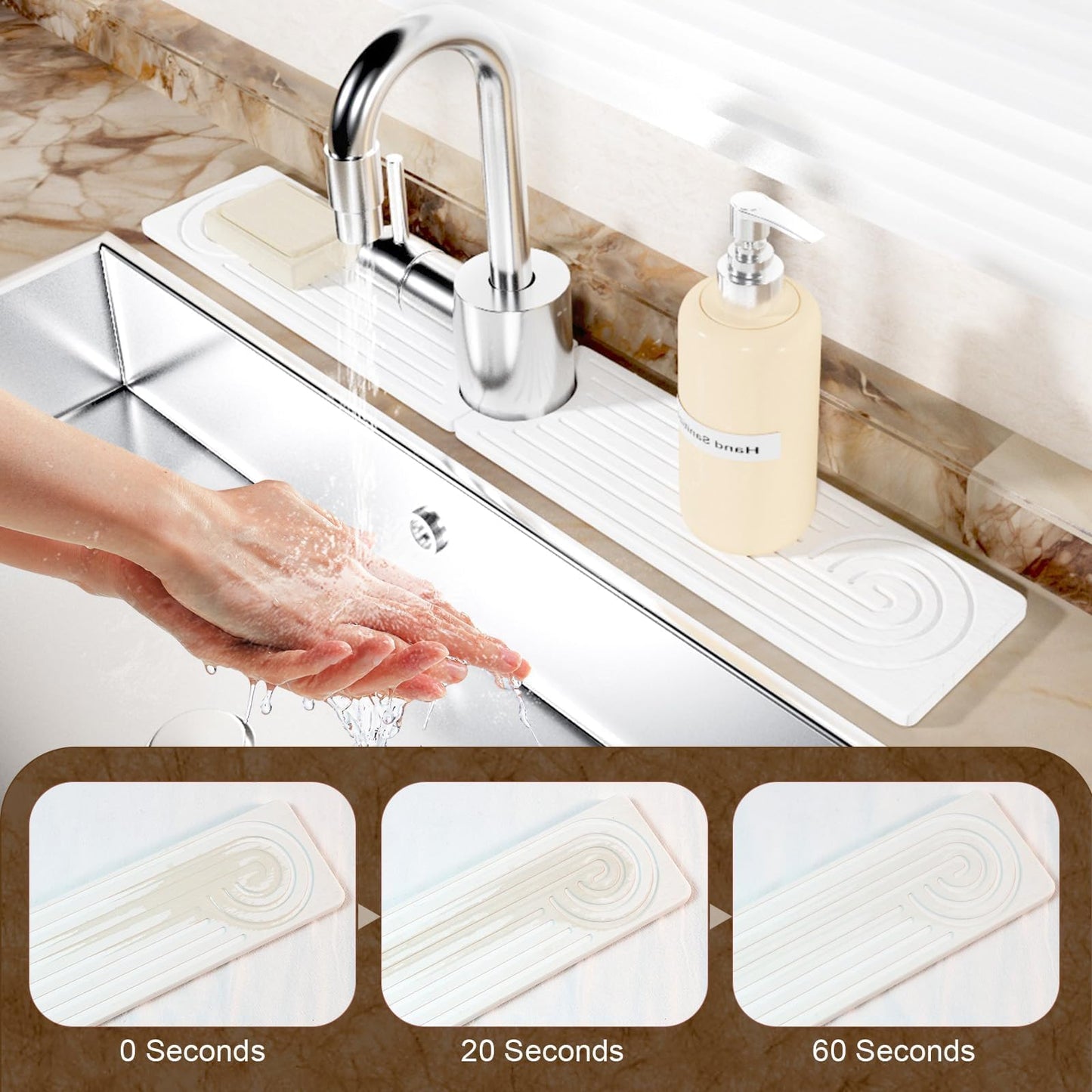 Hopegiver Stone Faucet Mat for Kitchen Sink - Fast Drying Diatomite Sink Protector Prevent Moisture, Super Water Absorbing Stone Tray for Kitchen & Bathroom Counter (White, 15.7"x3.9") BST326H