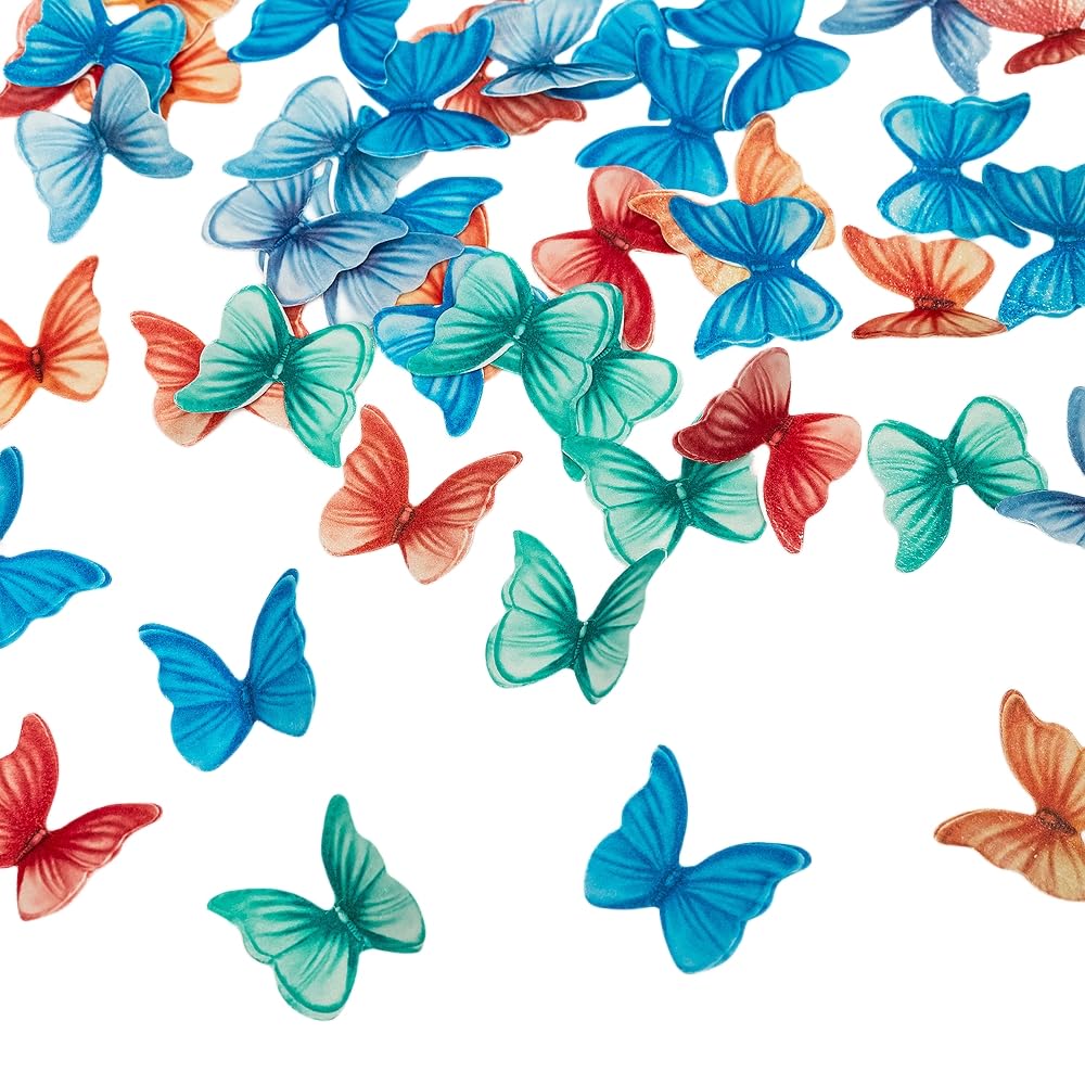 Edible Butterflies for Cake Decorating, Rainbow edible Butterfly Cake Toppers and Cupcake Toppers, Edible Wafer Paper Butterflies Set of 48 Rainbow Cake Food Decorations (5Colors-1) BST326L
