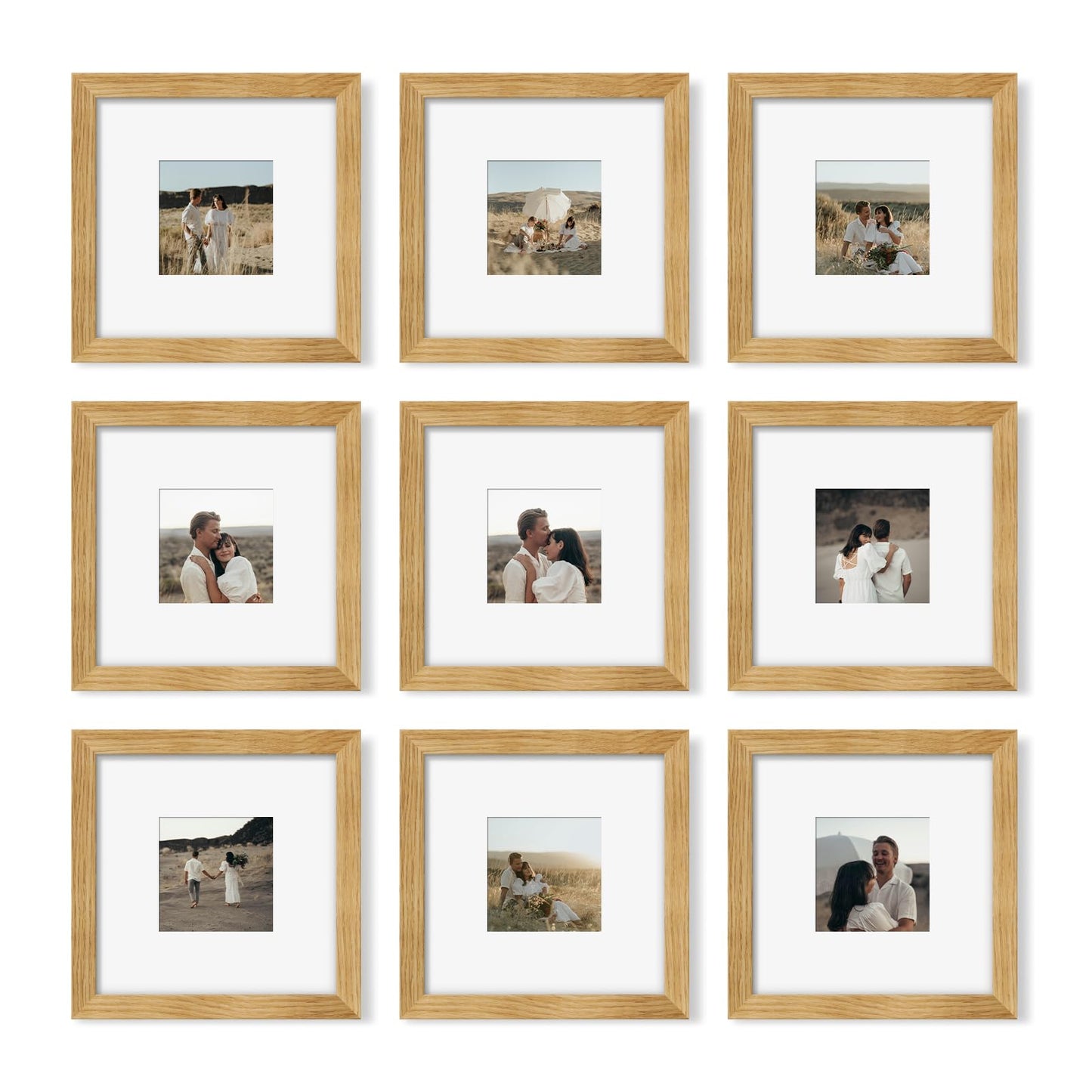 YESKAY 8x10 Picture Frame Set of 9, Display Pictures 5x7 with Mat or 8 x 10 Without Mat, Multi Photo Frames for Wall Mounting or Table Top Display, Blue BST326H