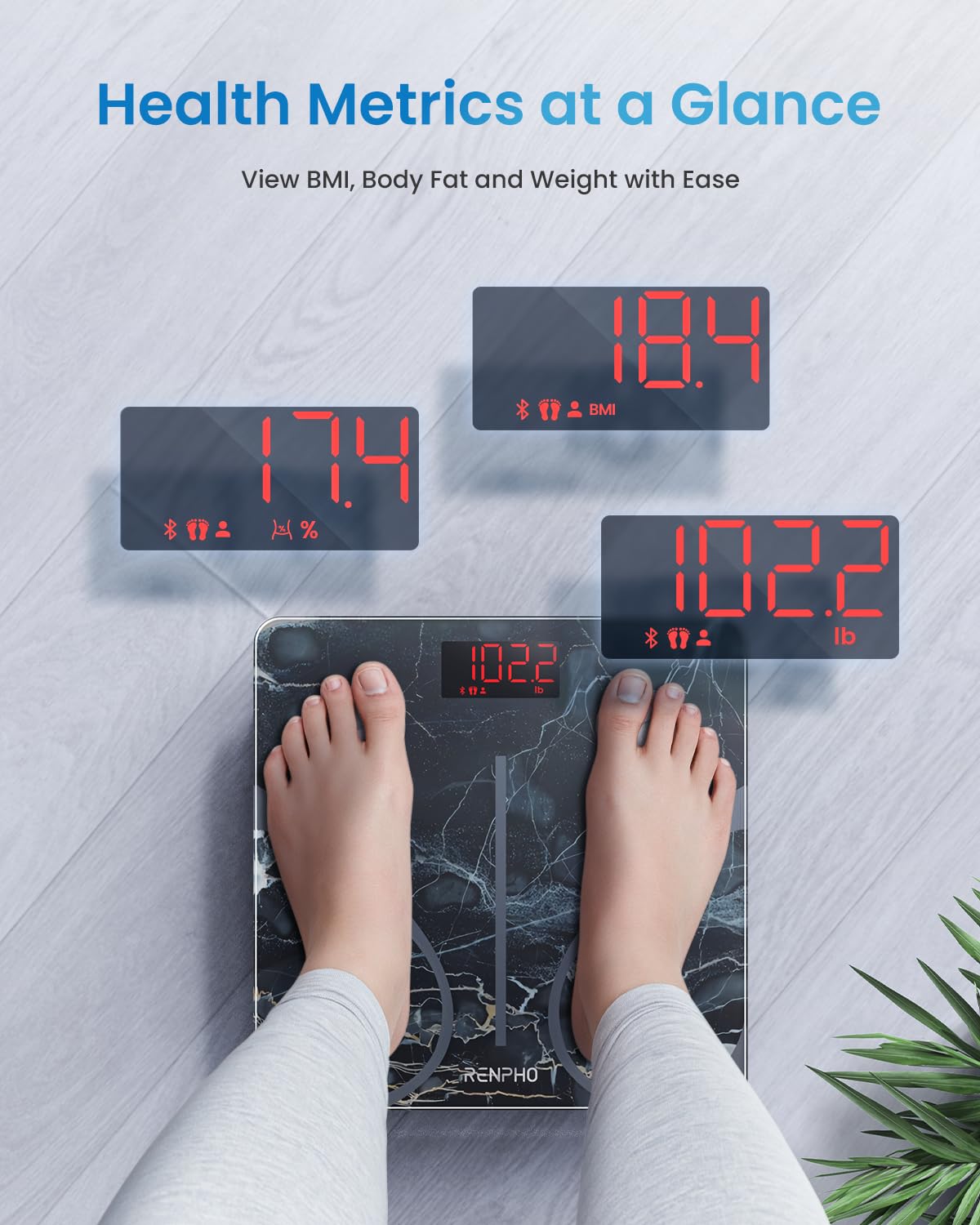 RENPHO Smart Scale for Body Weight, FSA&HSA Eligible, Bathroom Digital Scale with BMI, Body Fat, Bluetooth Fitness Equipment Sync with Apps, Accurate for Weight Loss, Home Use, 400 lbs - Elis 1