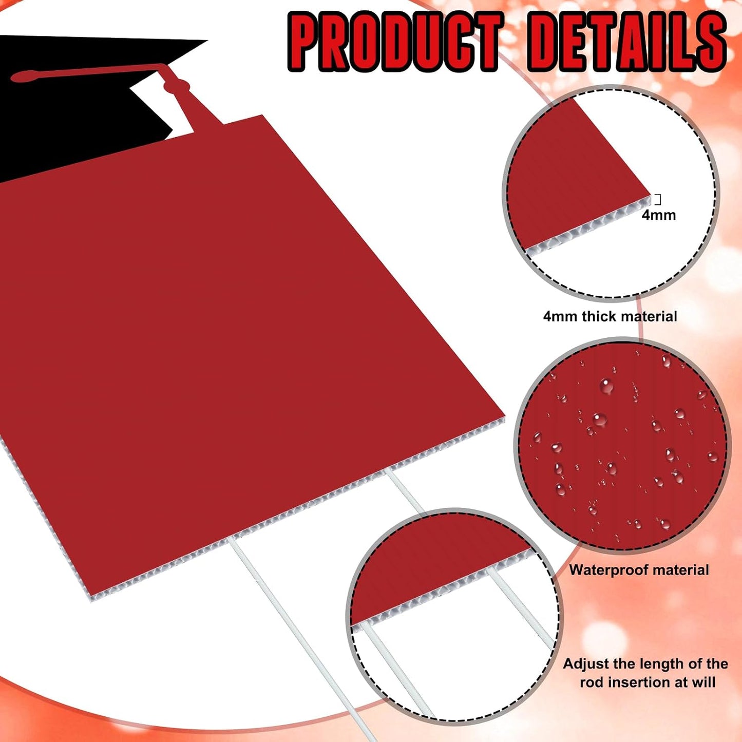 12 Pcs Graduation Photo Yard Sign Decorations 2026, K-12 Grade Graduation School Picture Frame Lawn Sign with Stakes for Kindergarten Middle High School Class of 2026 Grad Party Decorations, Red WN420