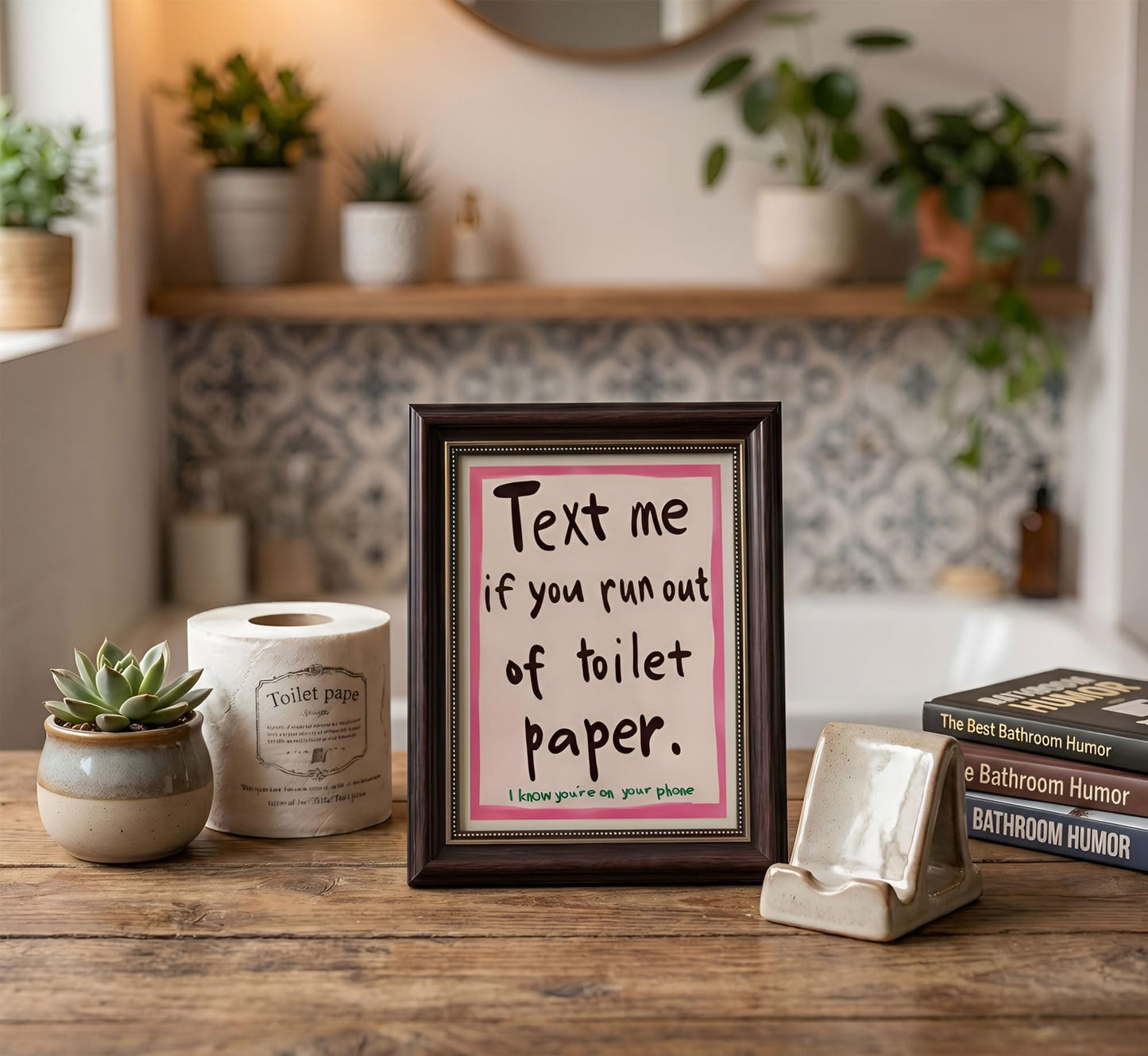 Dark Brown Framed Text Meif You Runoutof Toiletpaper Wall Art 9x11in | Pink Humor Bathroom Wall Decor Picture Funny Bathroom Quotes Poster for Toilets And Restrooms Decoration BST326H
