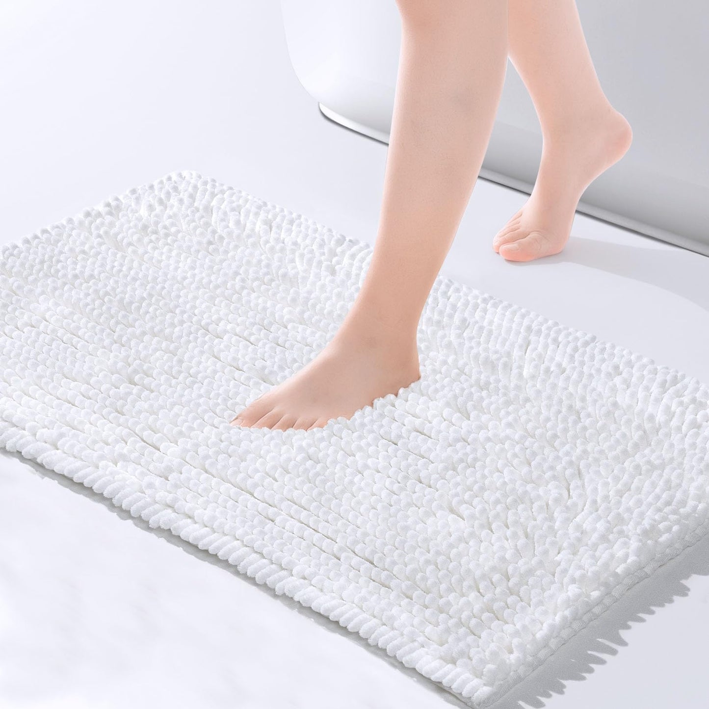 FRESHMINT Chenille Bathroom Rugs Mat 24"x17", Non-Slip Bath Mat for Bathroom Floor & Bathtub, Washable Soft Shower Shag Bath Rugs, Fluffy Thick Water Absorbent Microfiber Shower Mat, Sage Green BST220