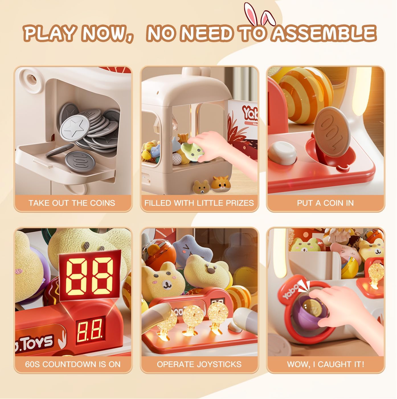 64 PCS Large Claw Machine for Kids Bunny, Vending Machine Toys for Girls 5 6 7 8 Year Old, Candy and Prize Electronic Dispenser Game Ages 5-7 6-8, Birthday Gift for 3 4 5 6 Year Old DD1210