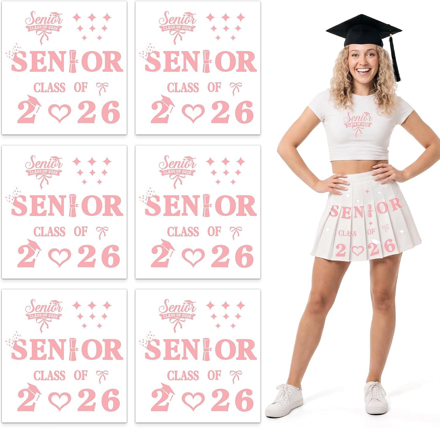 Solsew 6 Sets Class of 2026 Iron on Transfers for Overalls, Senior 2026 Iron on Patches Heat Transfer Stickers for Class Group Graduation Party Bib Pants Jeans Decorations(Pink) BST202