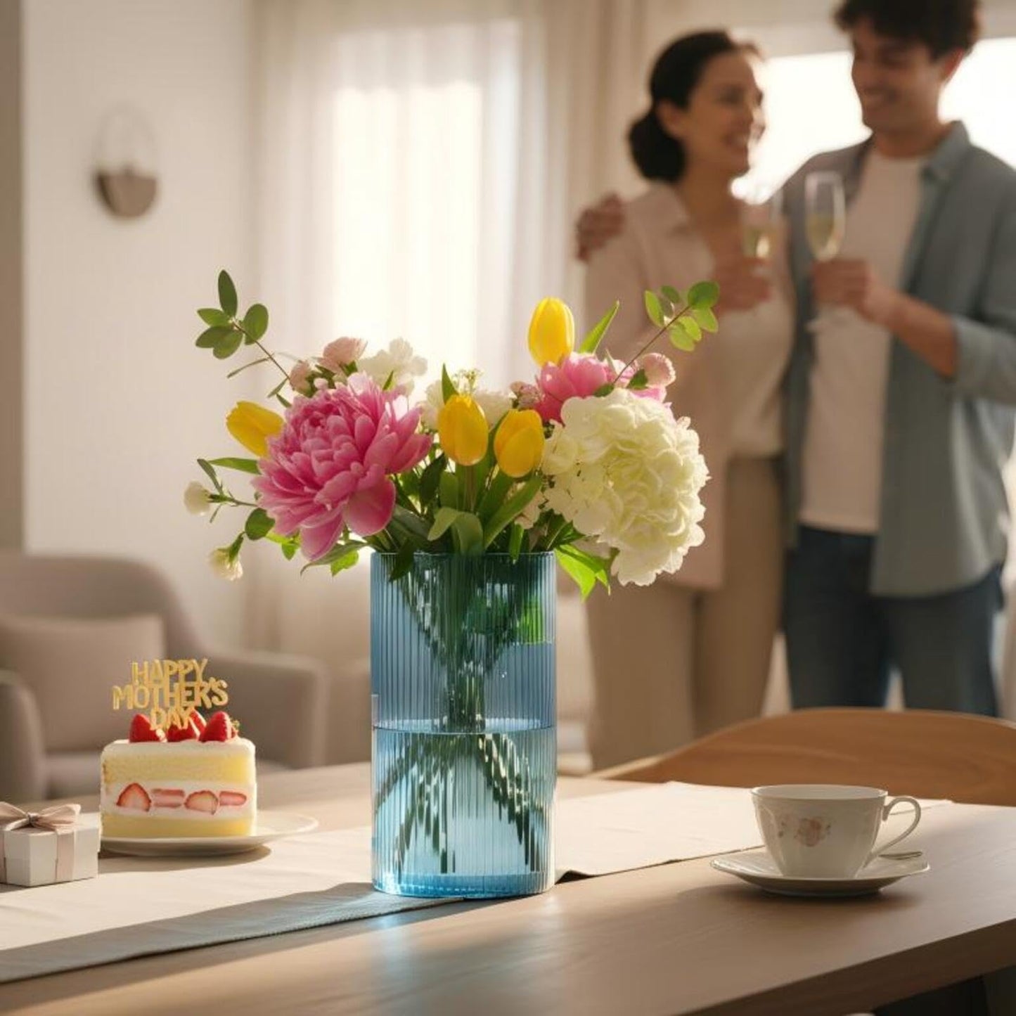 Glass Ribbed Cylinder Vases, 8 Inch Tall, Clear, Pack of 3 | Flower Vases in Bulk, Hurricane Floating Candle Vases, For Party Home Decor BST326H