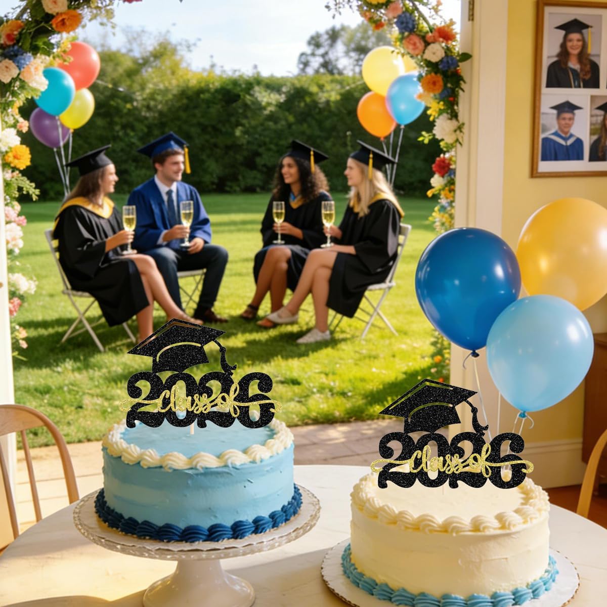2 Pack Class of 2026 Cake Topper Congrats Grad Cap Graduation Cake | for 2026 Graduation Party Cake Decorations Supplies BST202