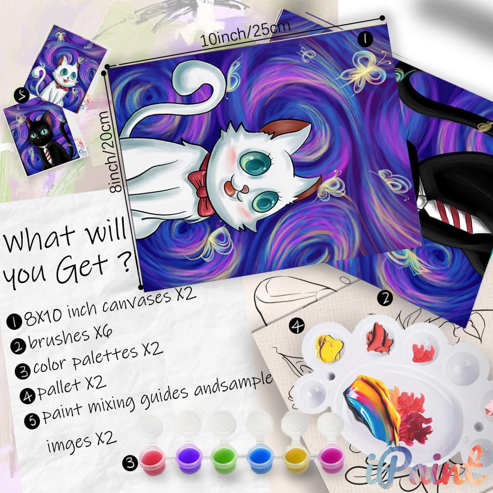 2Pcs Sip and Paint Kit for Adults,Valentines Couple Painting Kit Supplies Canvas, Pre Drawn Canvas to Paint for Date Night for Couples DIY Acrylic Painting Kits Party Favor 8×10 WN420