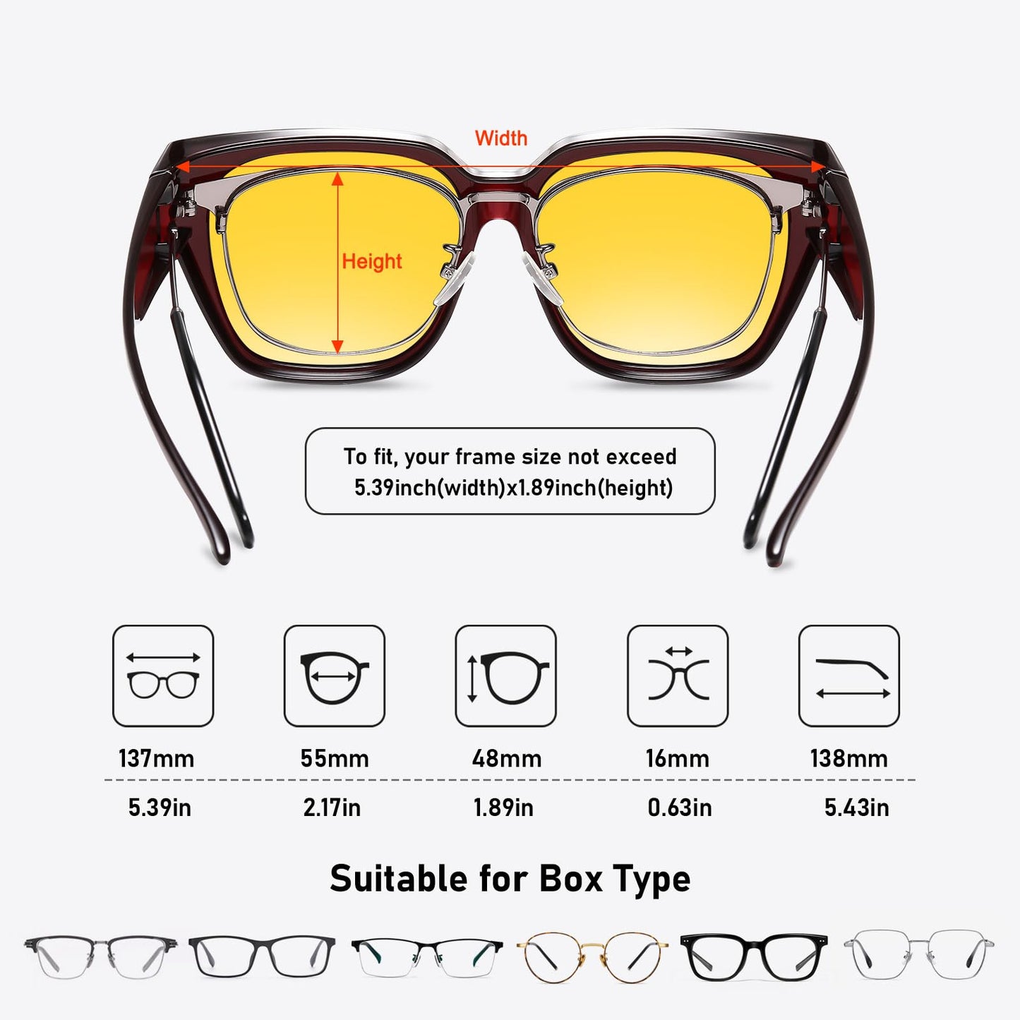 HAOLOTA Night Vision Driving Glasses Fit Over Glasses for Women Men, Anti Glare Polarized Nighttime Yellow Lens WN420