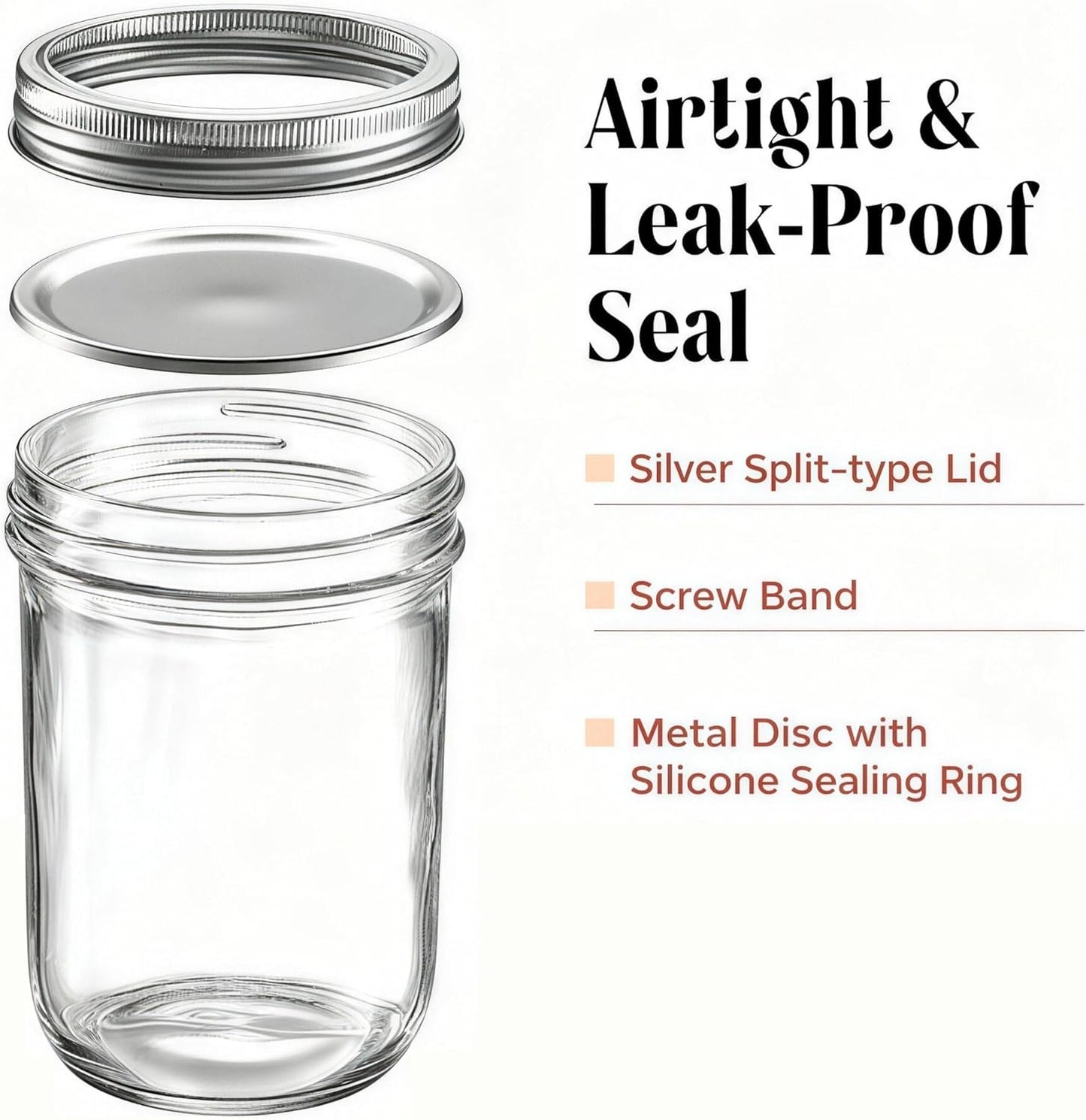 16 oz Mason Jars with Airtight Metal Lids & Bands [8 Pack], Multi-Use Storage Jars for Fermenting, Pickling, Freezing, Preserving, Meal Prep & Home Décor (500ml 16oz) WN420