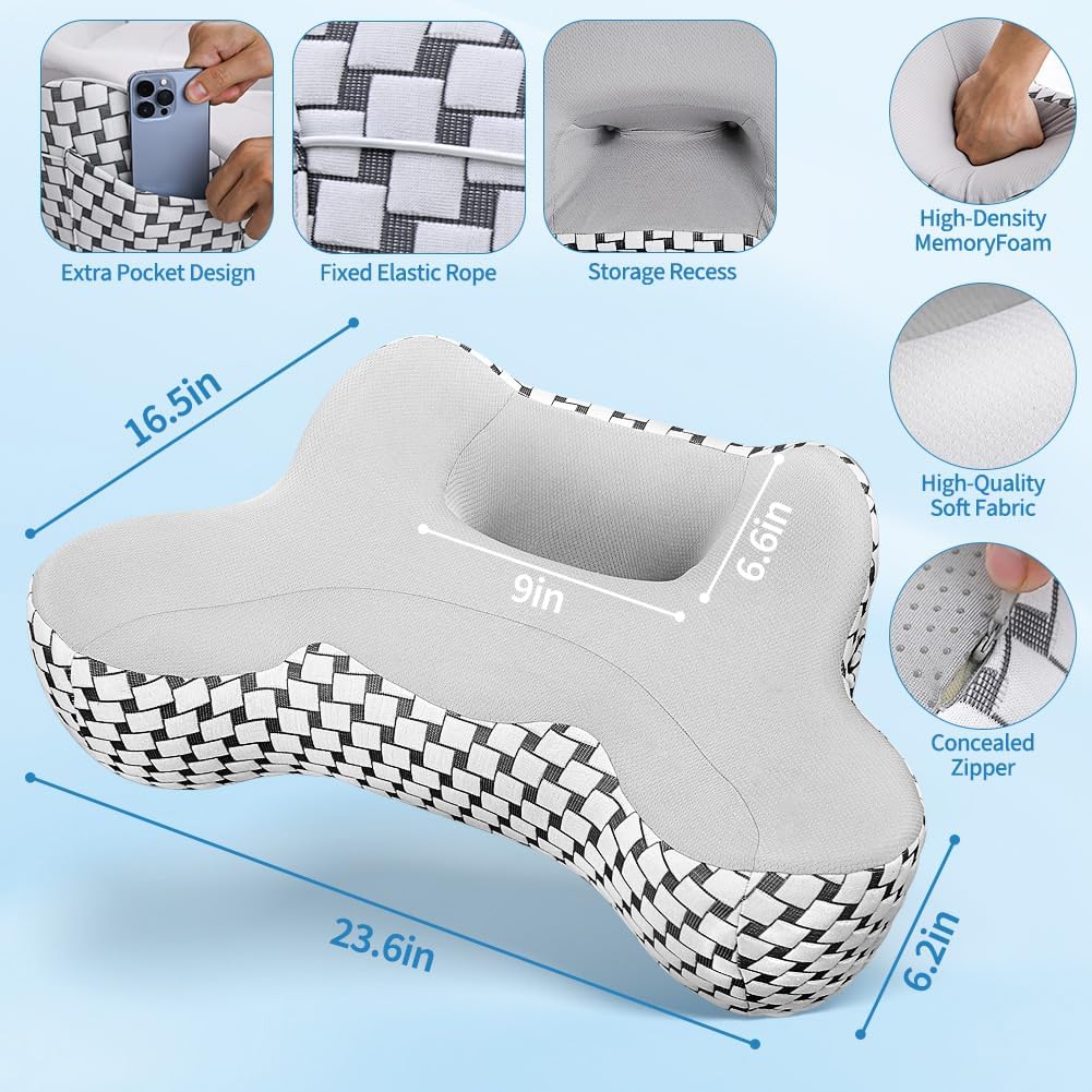 Laptop Pillow, Ergonomic Memory Foam Lap Desk Cushion Soft Reading Gaming Pillow for Lap with Knitting Side Pocket for Casual Living Reading, Working, Gaming, Writing in Bed Couch Floor BST220