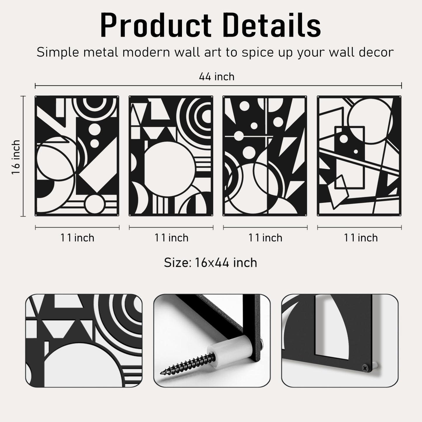 Bakovity Black Abstract Wall Art, Metal Art Wall Decor, Large Geometry Art, Modern 3D Abstract Wall Sculptures for Bedroom Bathroom Living Room (4 Pack, 16 x 11 in) BST220