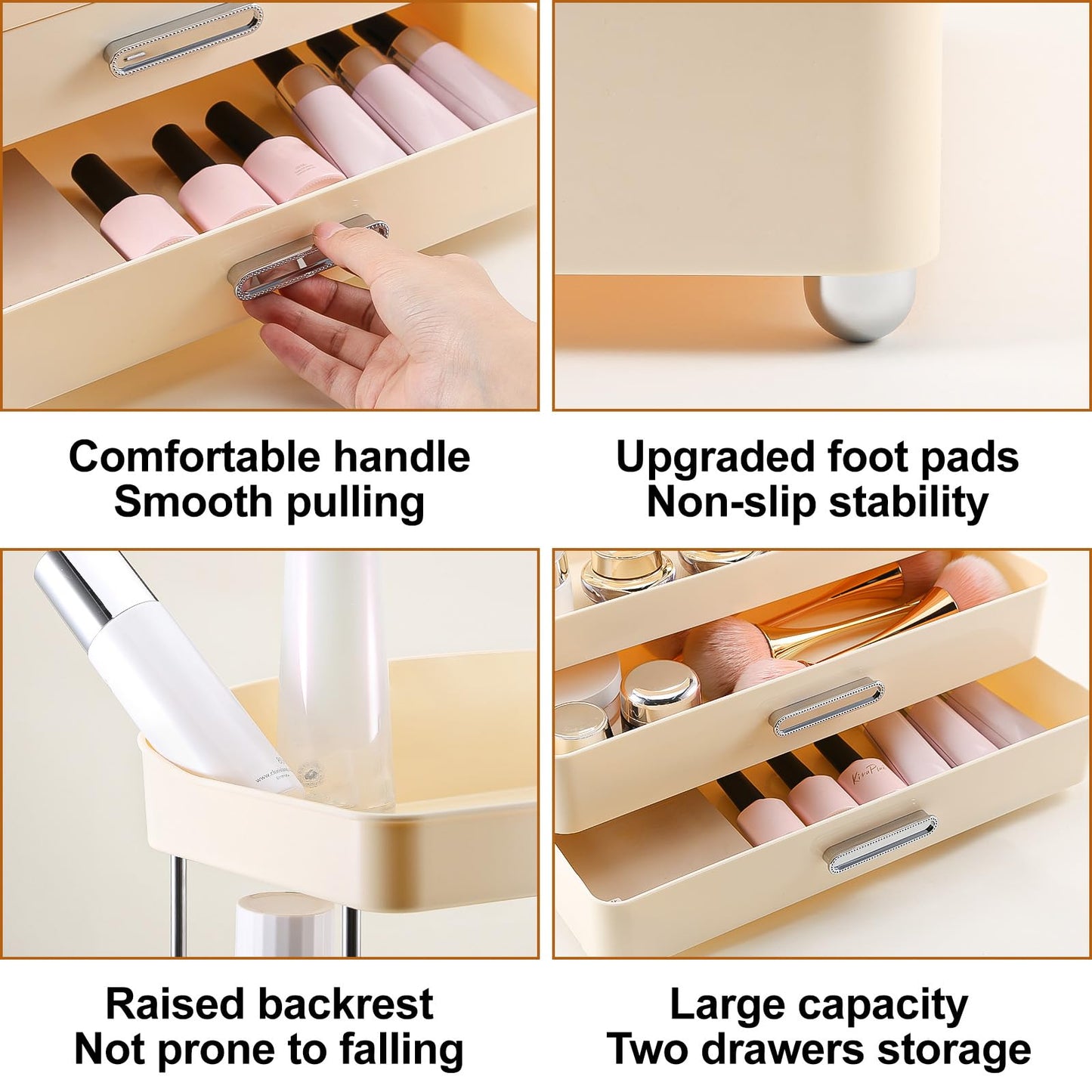 DASITON 4 Tiers Makeup Organizer, 2 Drawers Large Cosmetic Organizers for Vanity Bathroom Countertop, Bathroom Organizers and Storage for Skincare, Cosmetic, Perfume, Dresser Organizer (Cream+Clear) BST220