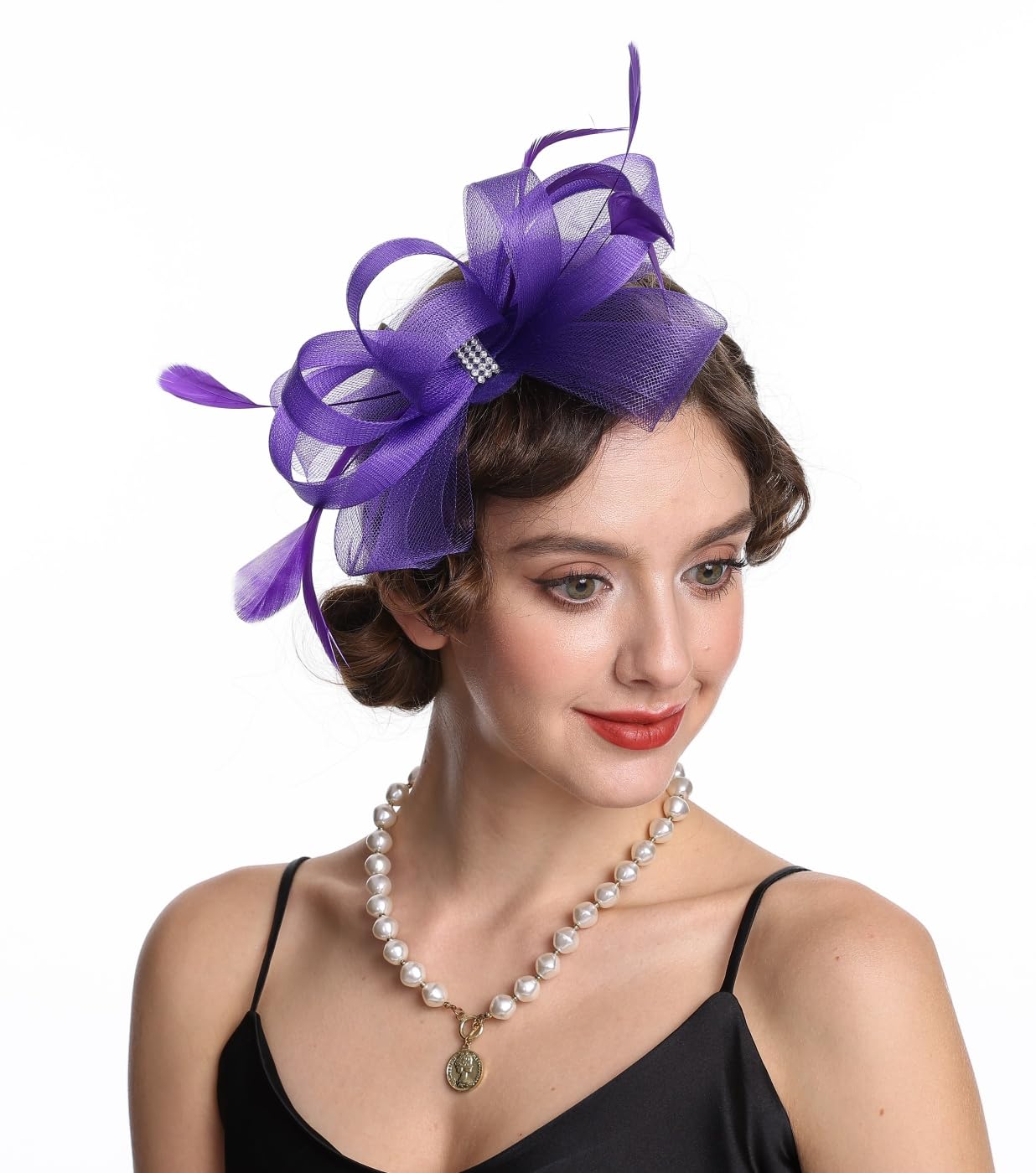 SAFERIN Elegant Women's Fascinator Hat with Veil and Feather Hair Clip Headpiece for Weddings Tea Party WN420