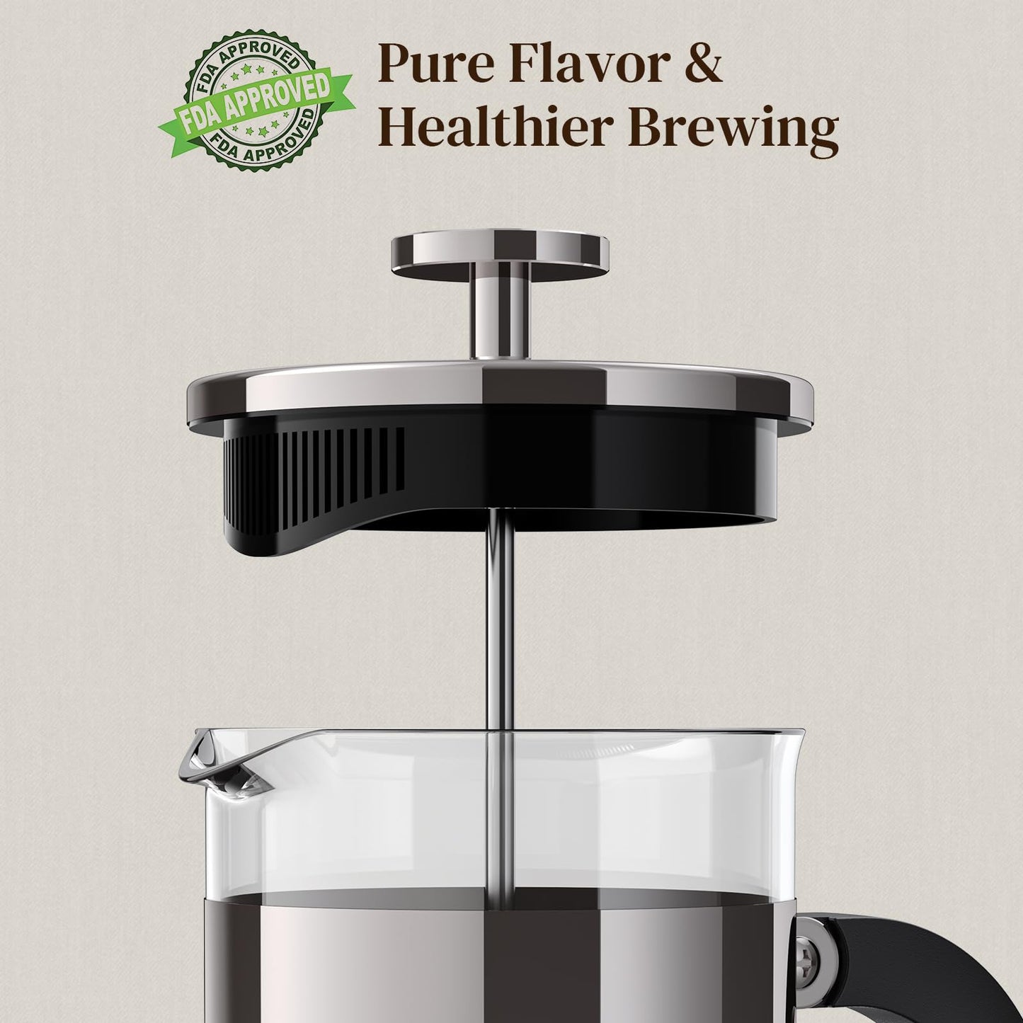 Veken French Press Coffee Maker 34oz, No Plastic Touching Cafe,Thickened Glass Stainless Steel Brewer, Cold Brew Cafetera Tea pot for Kitchen Travel Camping, Gifts, Decor, Bar Accessories, Dark Pewter