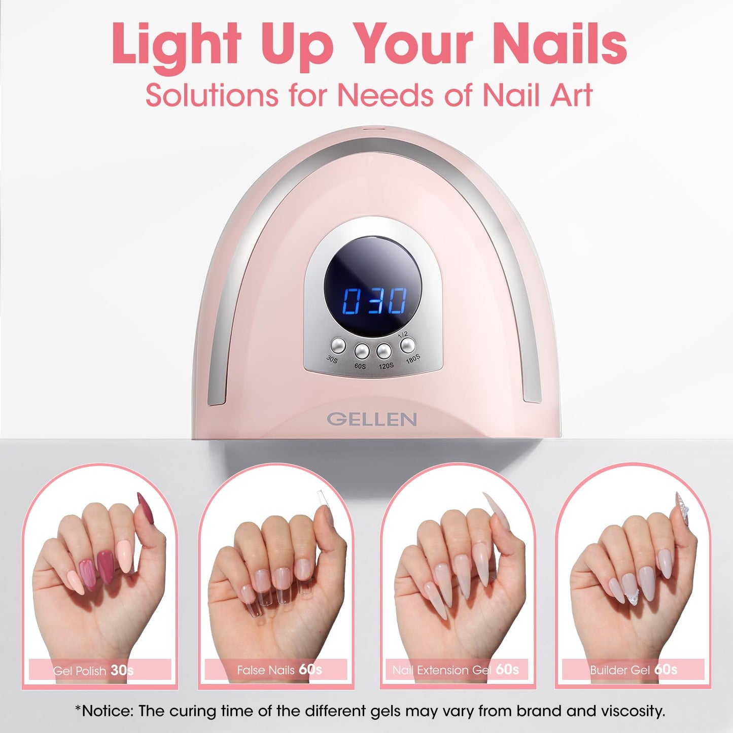 Gellen UV Nail Lamp, 268W UV LED Light for Nails of Finger Toe, Professional Fast Curing Nail Dryer for Gel Nail Polish, 66 LED Beads and 4 Timers