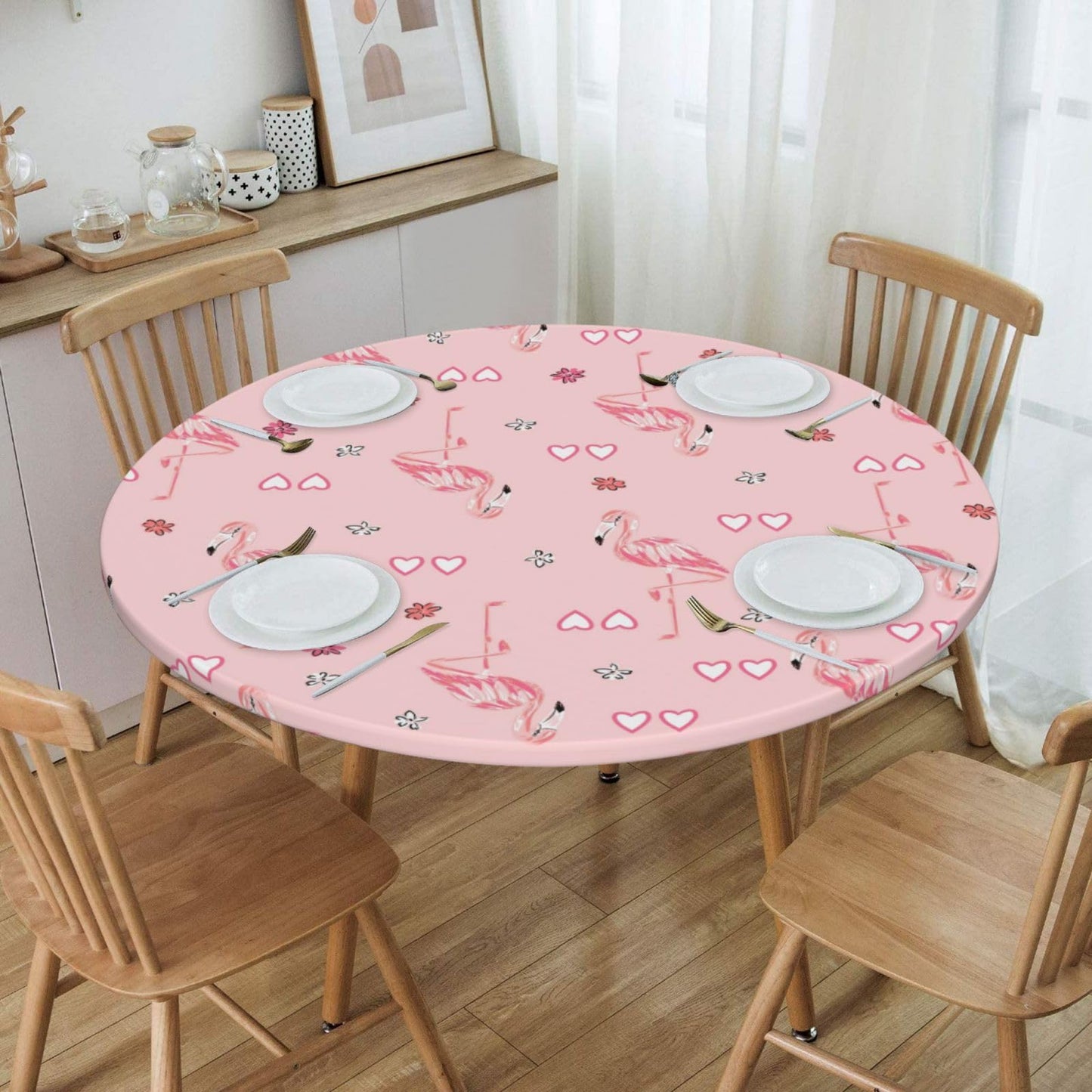 Blue Petal Mandala Pattern Tablecloth with Elastic Edge, Round Table Cover Washable Reusable Bohemian Table Cloths for Kitchen Dining Party, Medium (Fits 45-50 in) BST202