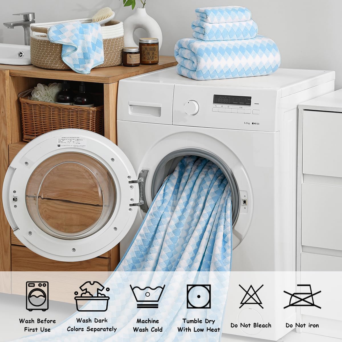 12 Pcs Light Gray Diamond Towel Set-4 Bath Towels,4 Hand Towels,4 Washcloths Soft Polyester Towels with Loop Absorbent Shower Towel Quick Dry Beach Chair Towel Family Towels for Bathroom Spa Gym Pool BST220