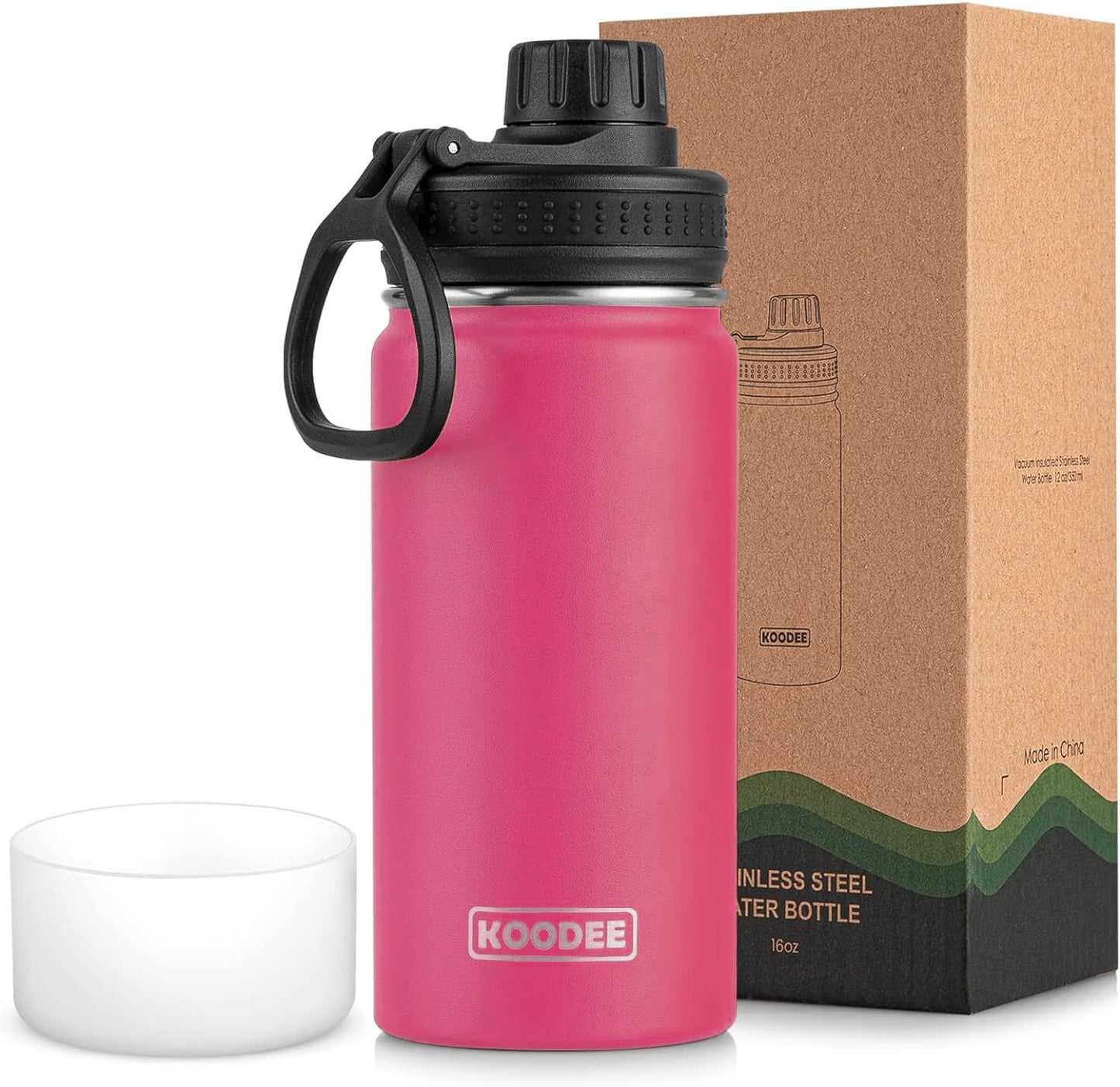 koodee Water Bottle-12 oz Stainless Steel Double Wall Vacuum Insulated Water Bottle for School-Wide Mouth Flask with Straw Lid (Teal) BST220