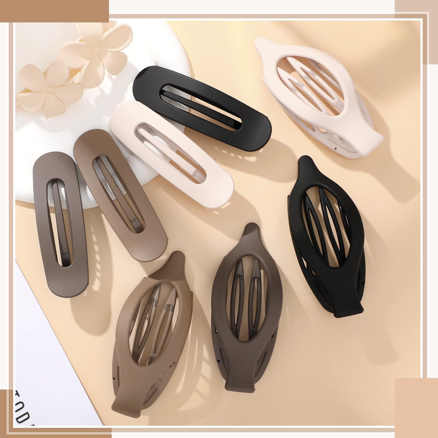 8 Pcs Flat Hair Clips for Women, 2 Styles Large Flat Claw Clips for Women, Strong Hold Non-slip French Hair Clips for Thick Thin Hair, Neutral Color WN420